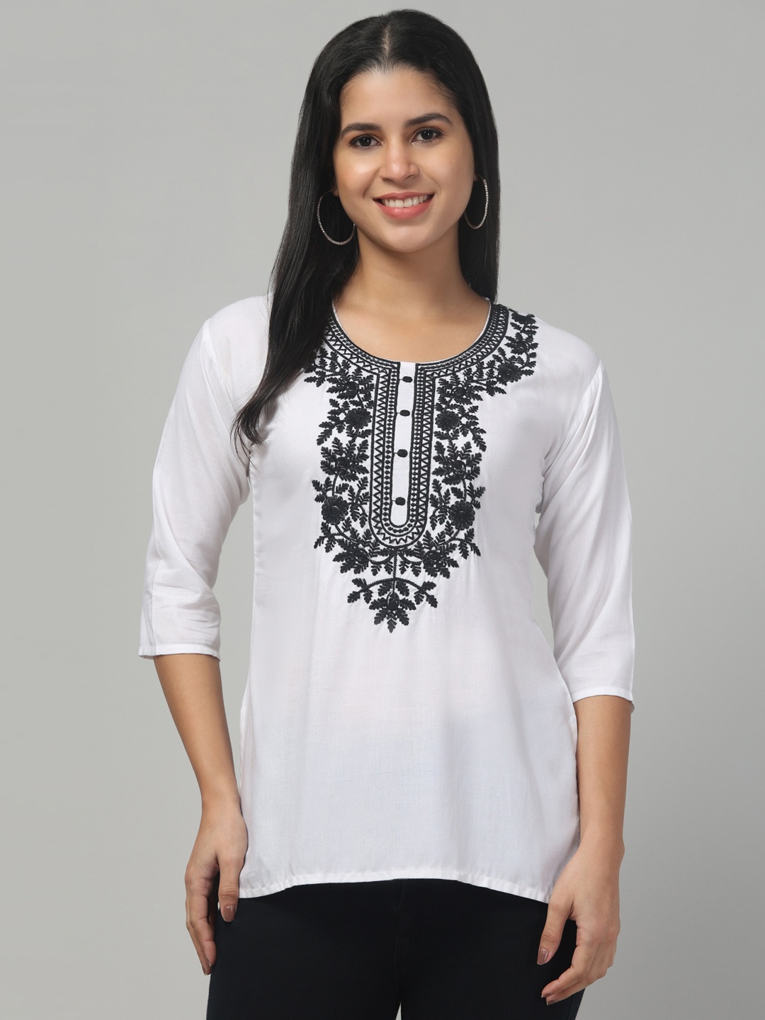 

Trend Level Floral Embroidered Kurti, White