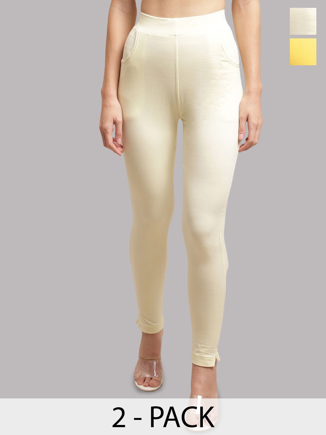 

Valles365 by S.C. Pack Of 2 Women Cotton Ankle-Length Leggings, Yellow
