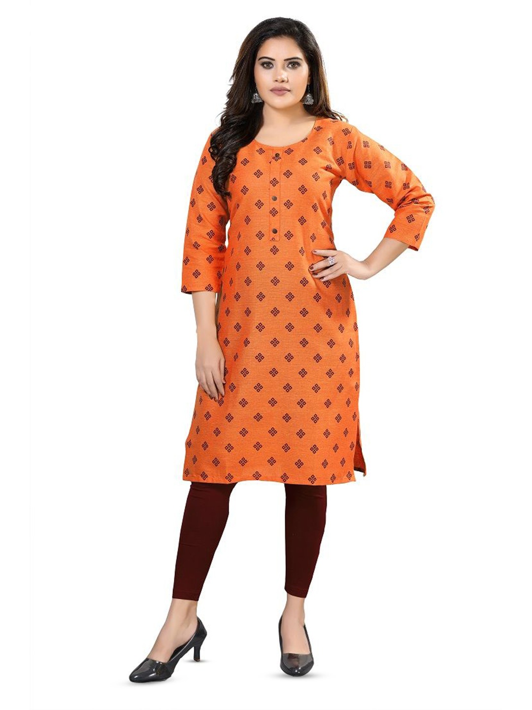 

DREAM & DZIRE Printed Pure Cotton Kurti, Orange