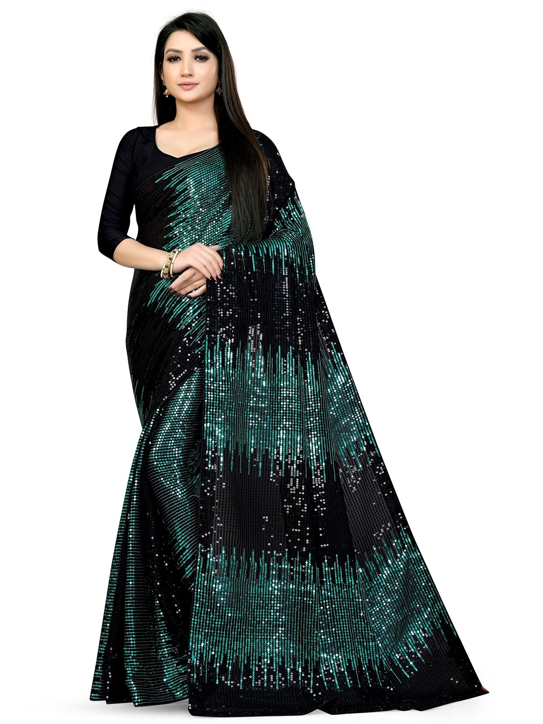 

Moda Rapido Embellished Sequinned Pure Georgette Saree, Turquoise blue