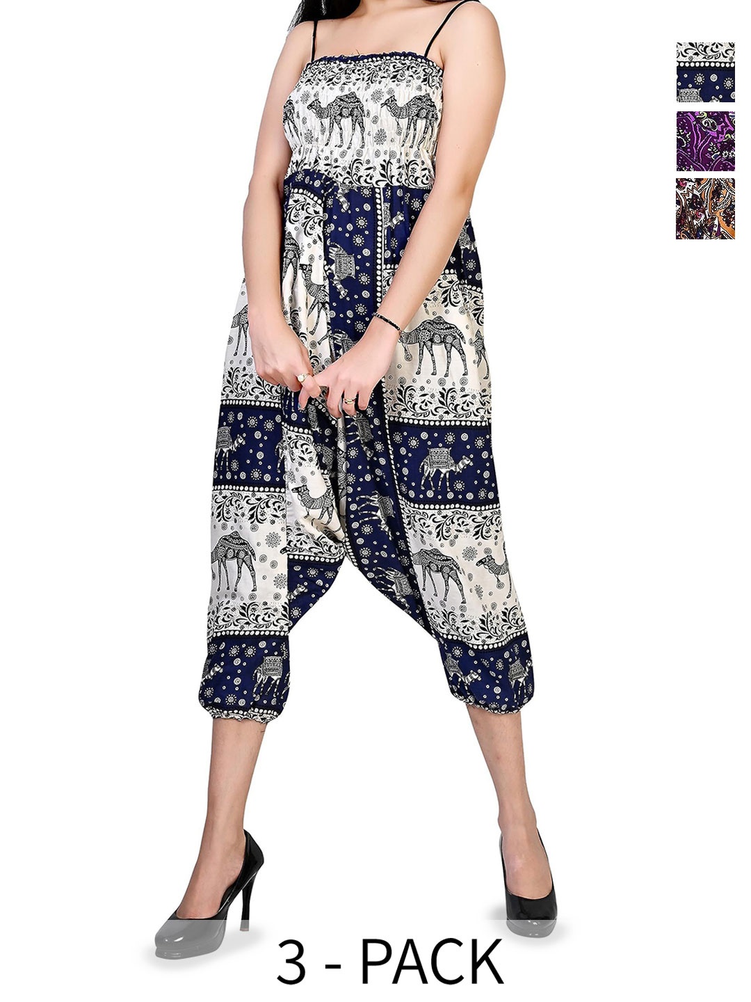 

NarNari Women Pack Of 3 Printed High-Rise Harem Pants, Brown
