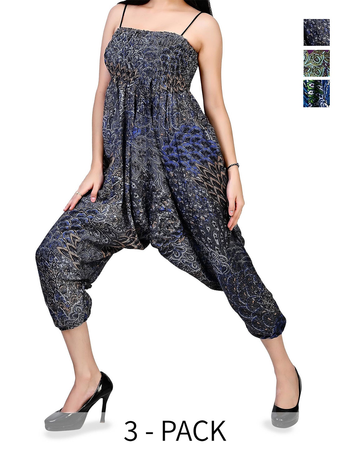 

NarNari Women Pack Of 3 Printed Mid-Rise Harem Pants, Green