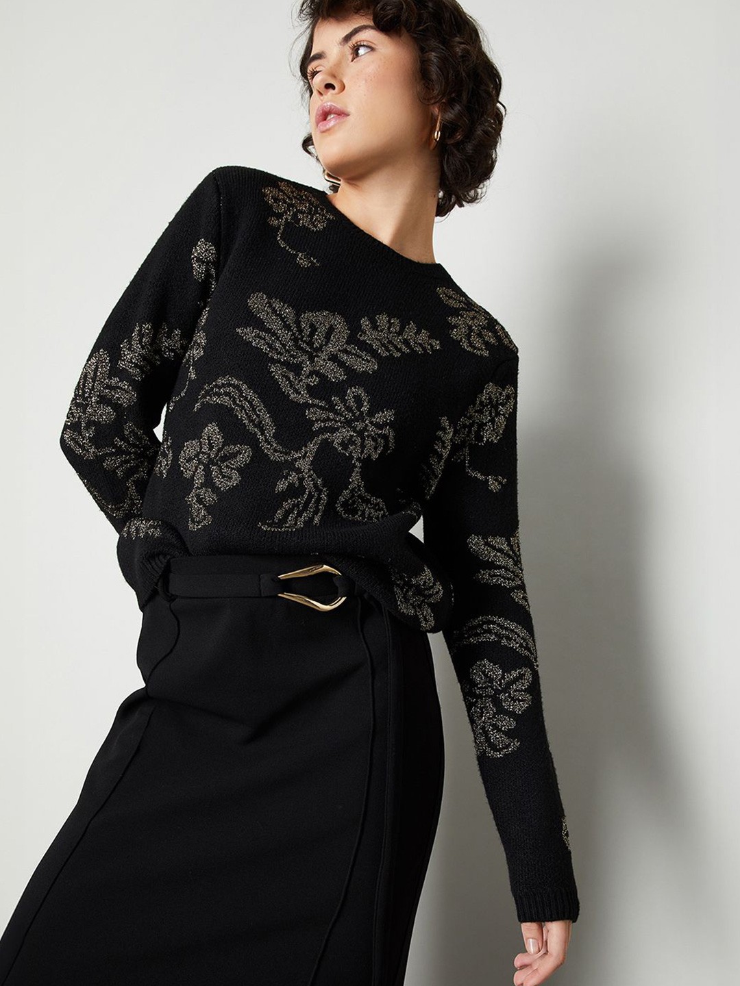 

max Women Floral Printed Pullover, Black