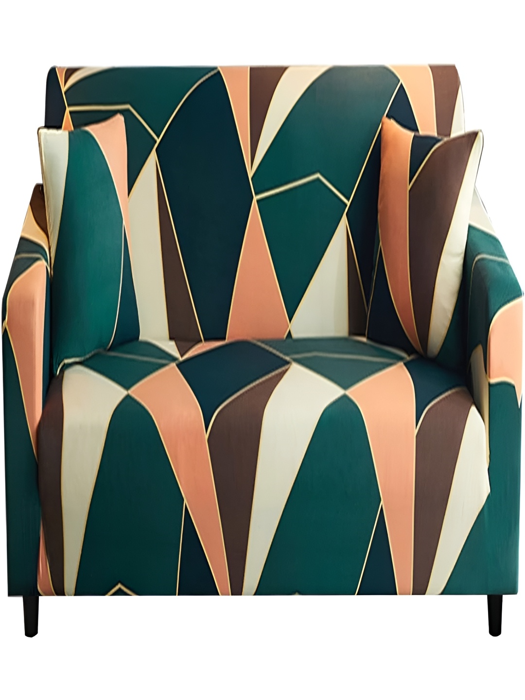 

KriShyam Green and Cream-Coloured Geometric Printed 2 Seater Sofa Cover with Arms