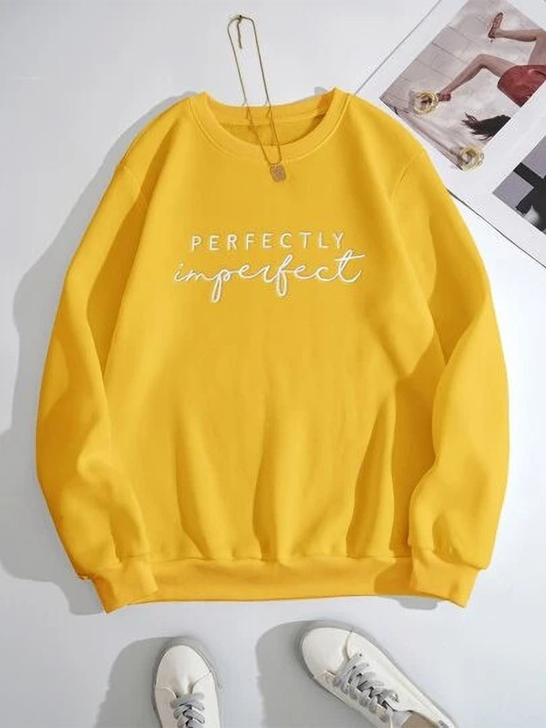

KASHIAN Women Printed Sweatshirt, Mustard
