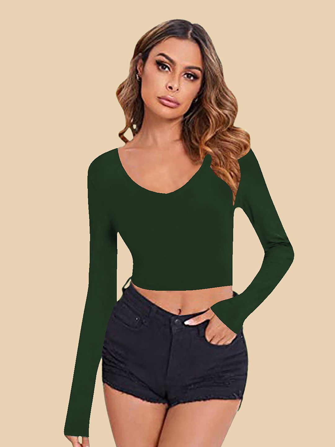 

Dream Beauty Fashion Women V-Neck Fitted Crop Top, Green