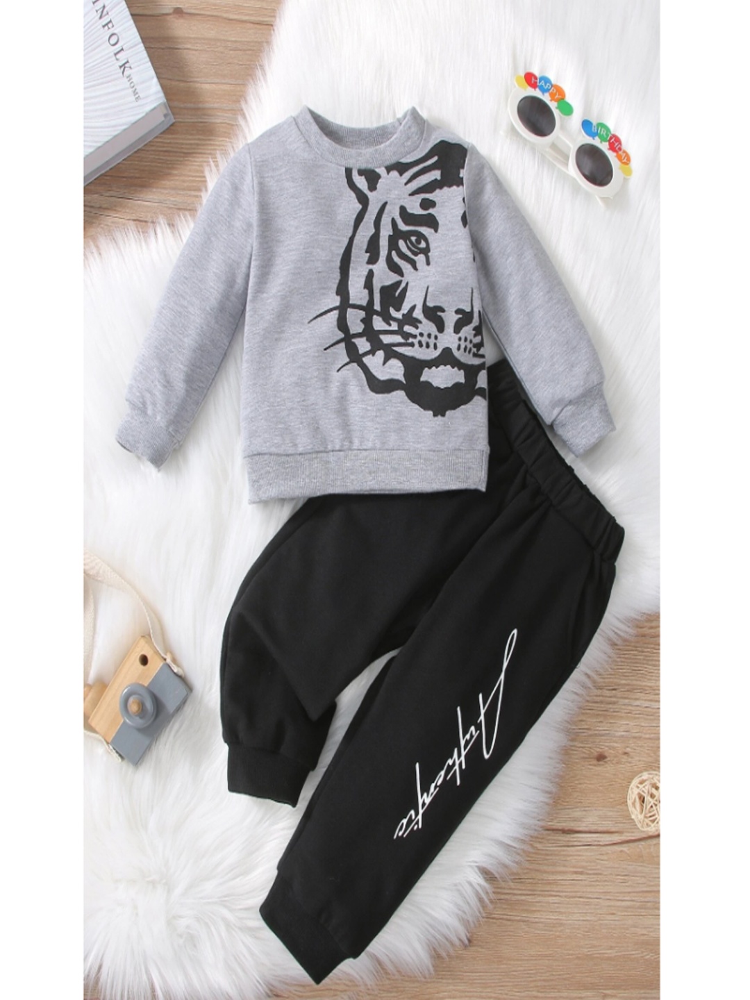 

BILLYBALL Kids Printed Long Sleeves Pure Cotton Sweatshirt With Joggers, Grey