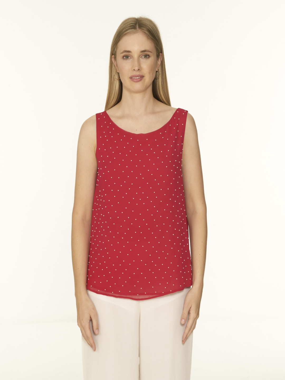 

The Sancy Women Polka Dot Print Georgette Top, Fuchsia