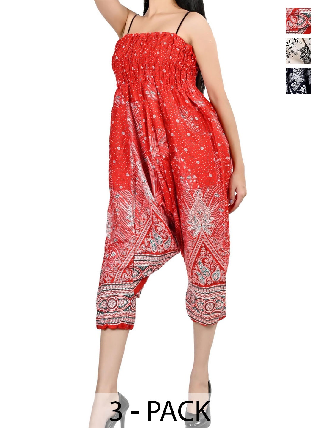 

NarNari Pack Of 3 Printed Mid-Rise Harem Pants, Red