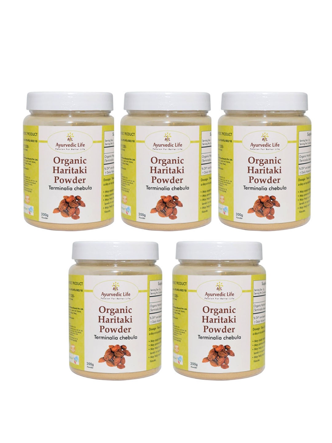 

Ayurvedic Life Set Of 5 Organic Haritaki Powder - 200 g Each, White