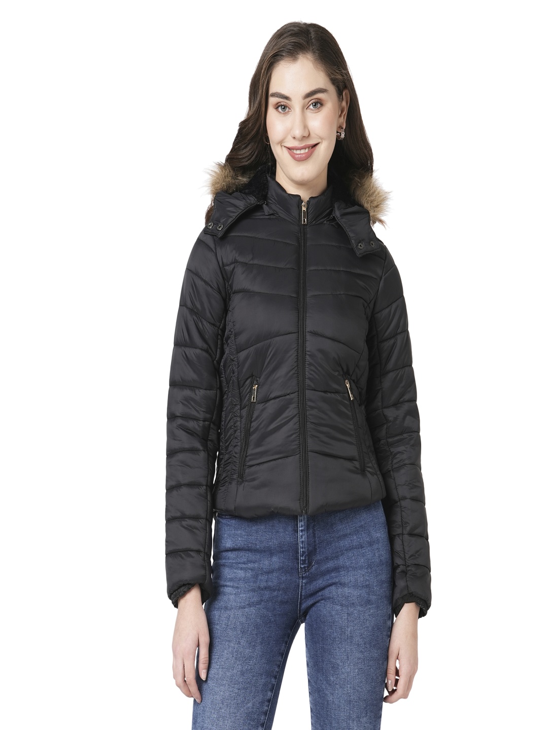 

Kraus Jeans Women Hooded Solid Casual Parka Jacket, Black