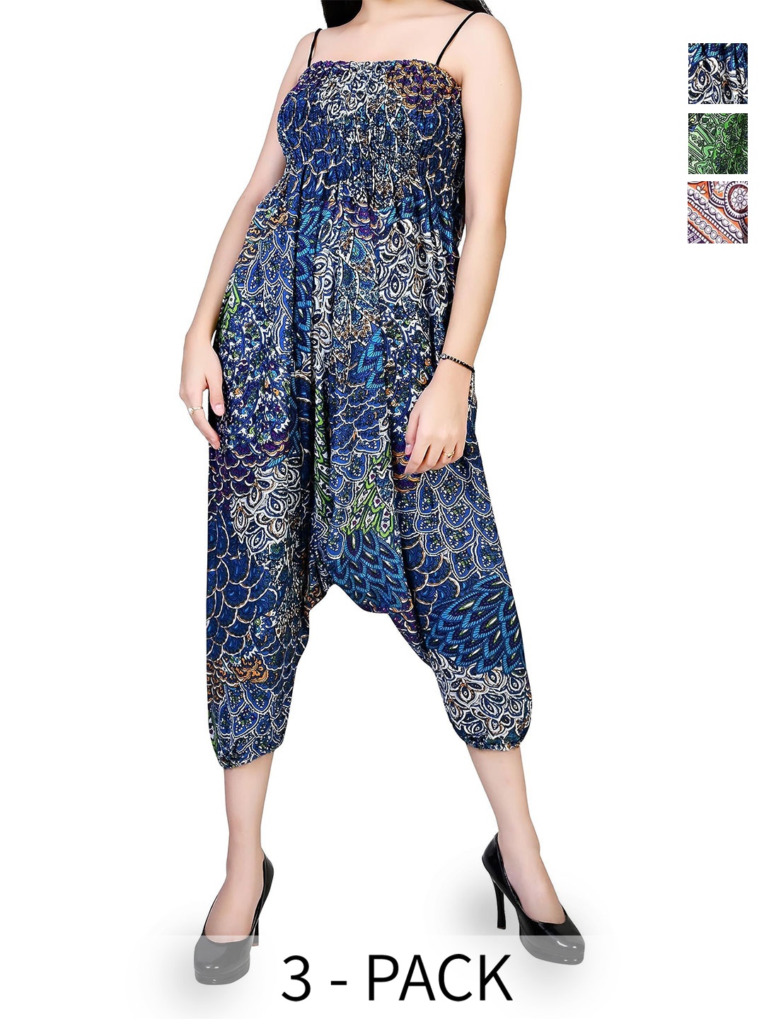 

NarNari Women Pack Of 3 Printed High-Rise Harem Pants, Blue
