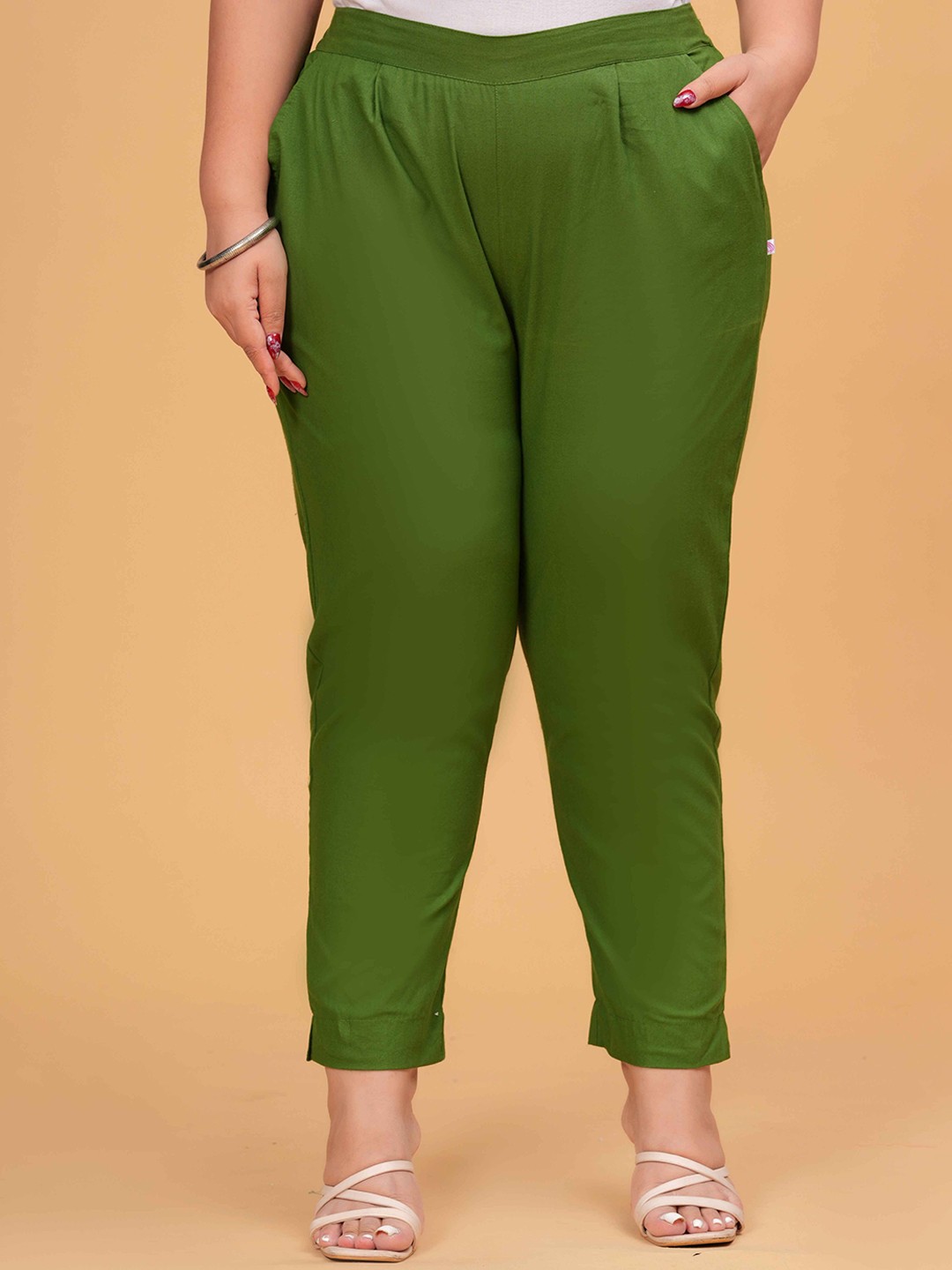 

JONAYA Women Plus Size Cotton Trouser, Green