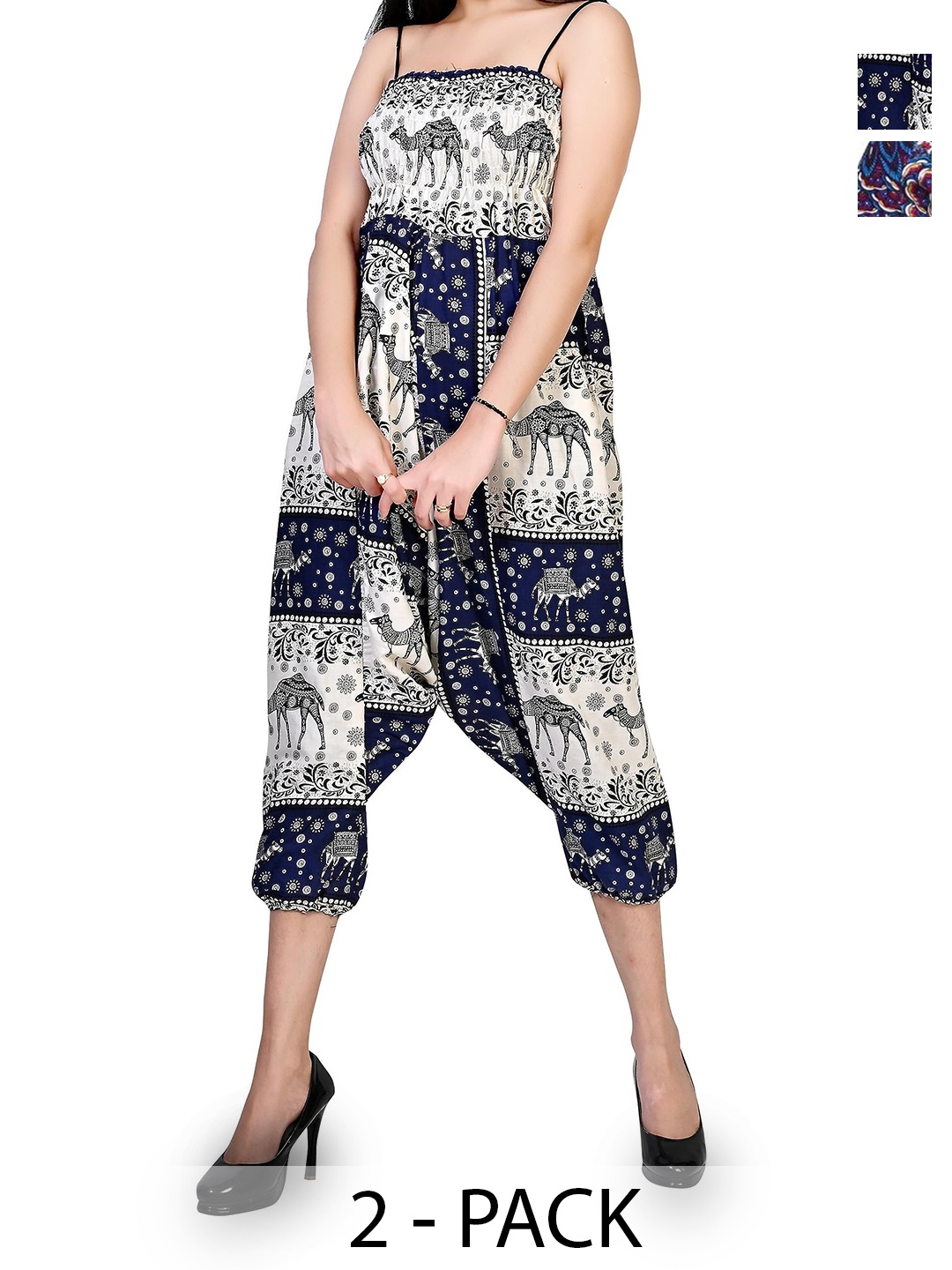 

NarNari Women Pack Of 2 Printed High-Rise Loose-Fit Harem Pants, Navy blue