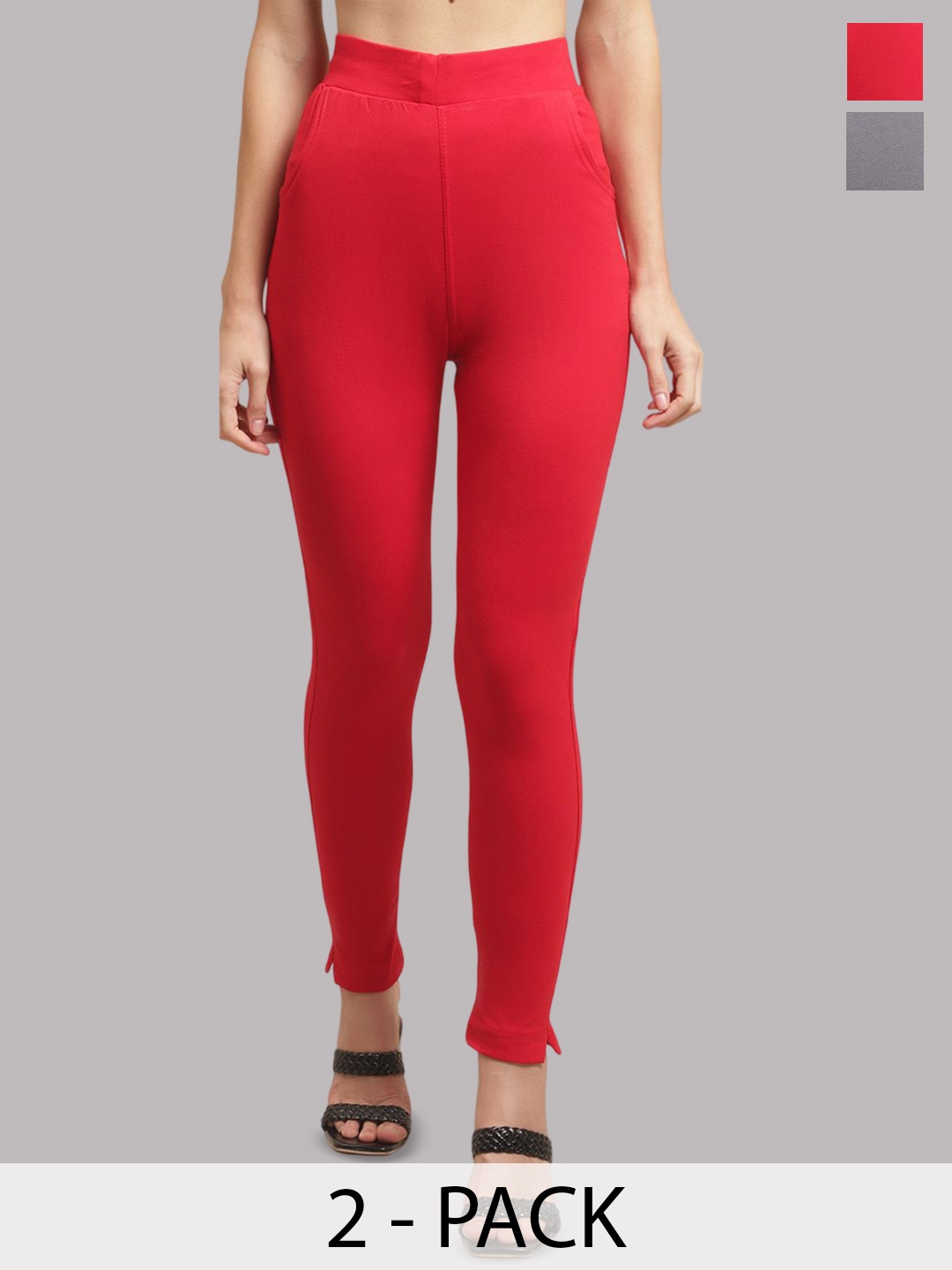 

Valles365 by S.C. Pack Of 2 Women Cotton Ankle Length Leggings, Red