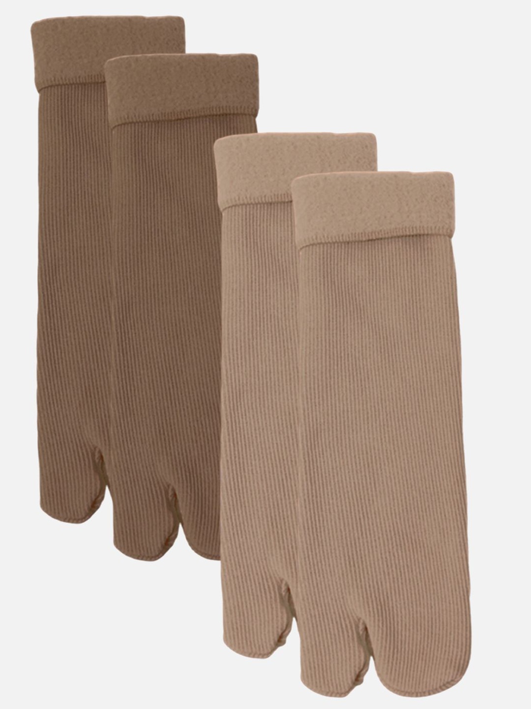 

StyFun Women Pack Of 2 Thumb Toe Calf Length Socks, Coffee brown