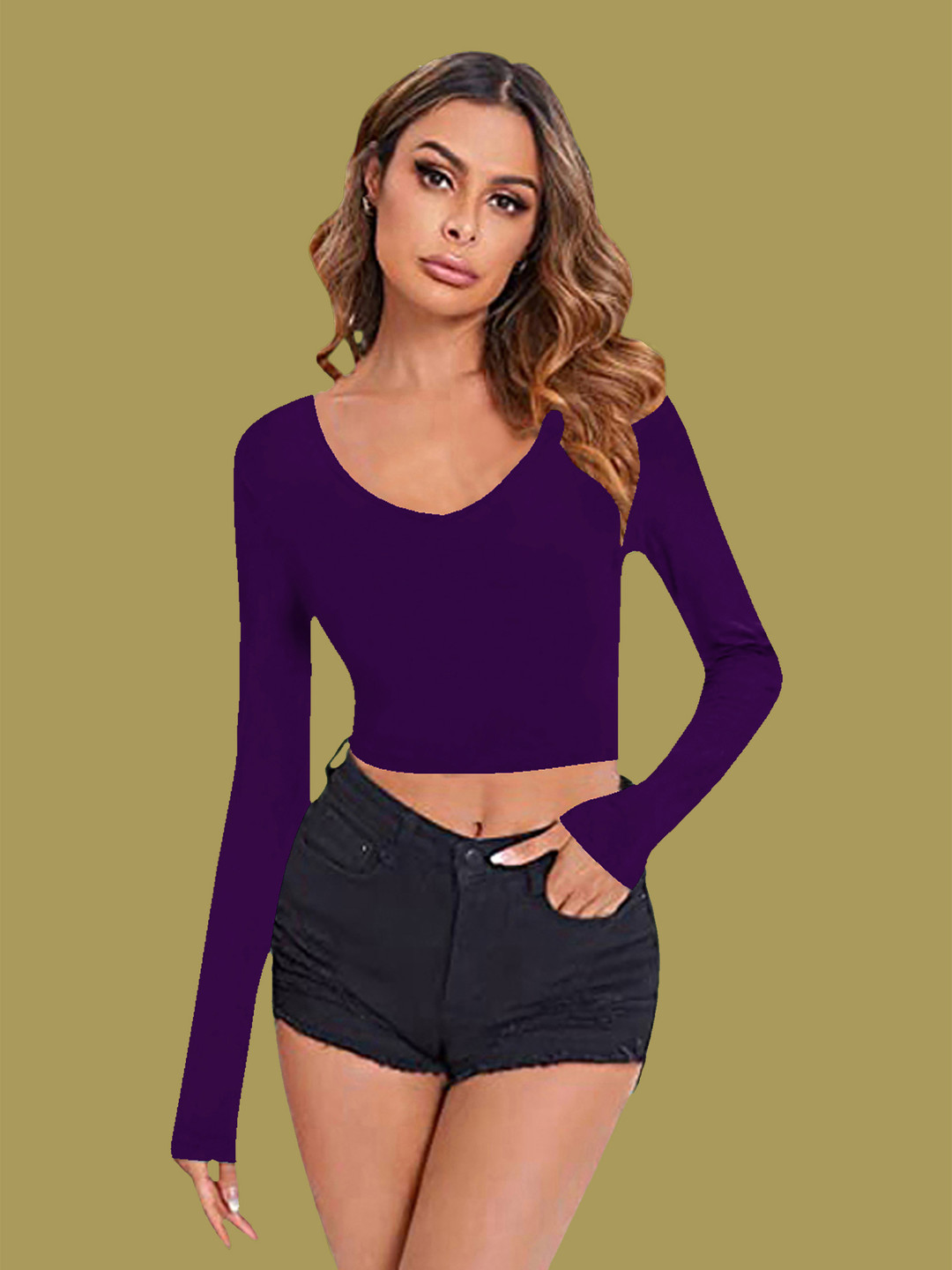 

Dream Beauty Fashion V-Neck Fitted Crop Top, Purple