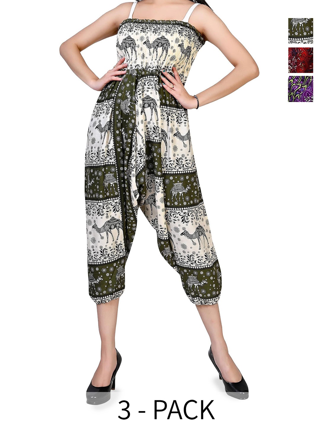 

NarNari Women Pack Of 3 Printed Loose Fit Mid-Rise Harem Pants, Purple