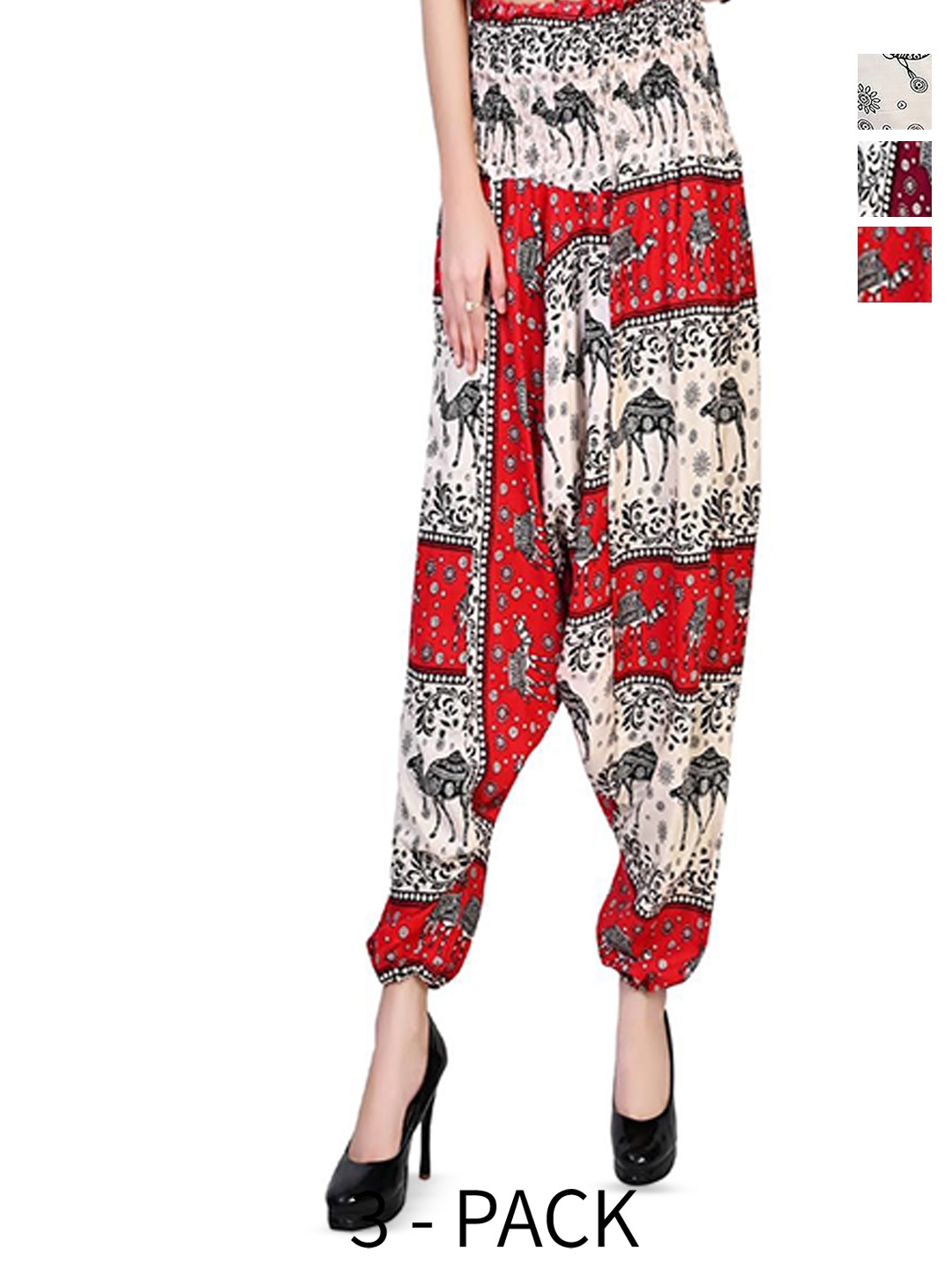 

NarNari Women Pack Of 3 Printed Mid-Rise Harem Pants, Orange