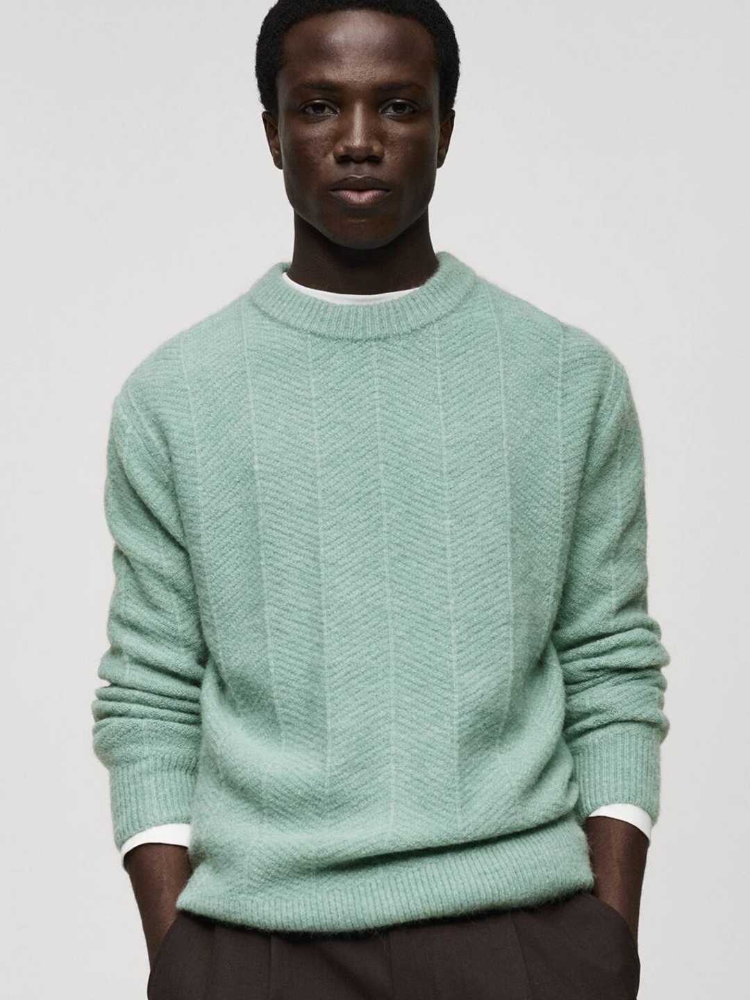 

MANGO MAN Self-Design Pullover, Sea green