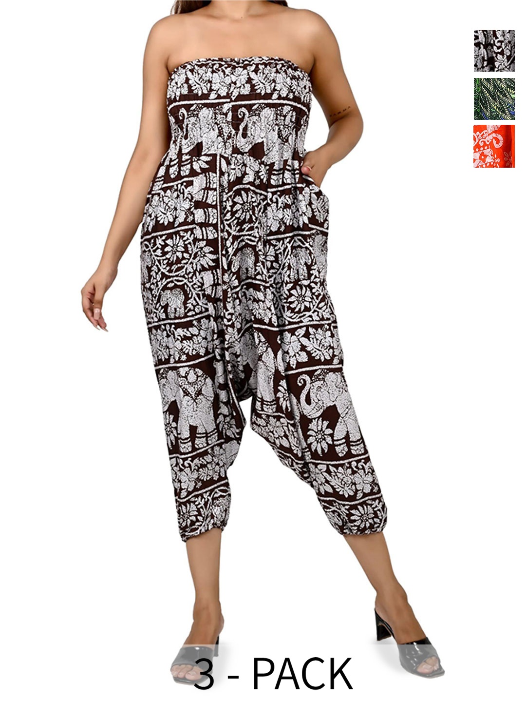 

NarNari Women Pack Of 3 Printed Mid-Rise Harem Pants, Orange