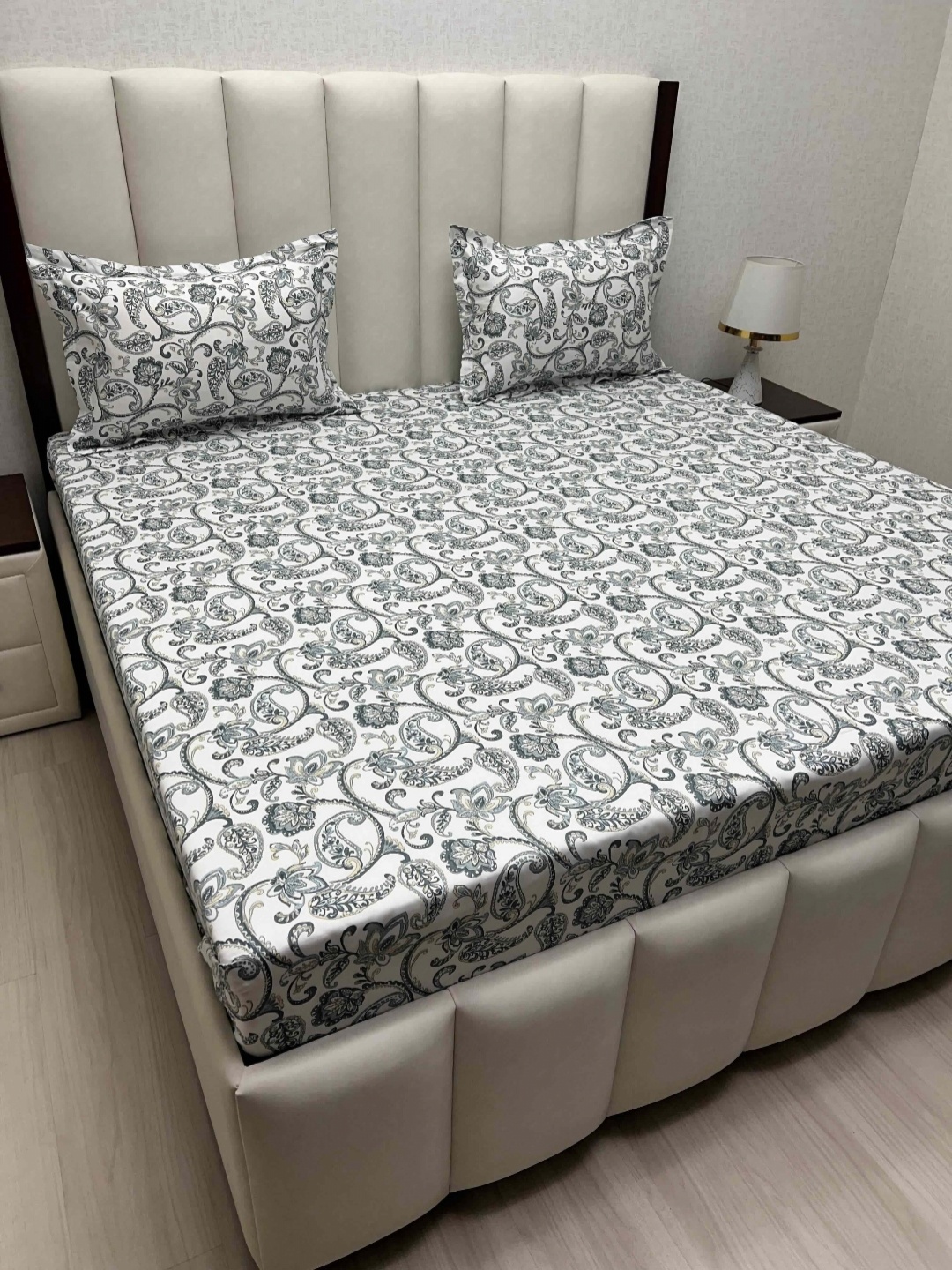 

Pure Decor White & Grey Ethnic Motifs Queen Bedsheet with 2 Pillow Covers