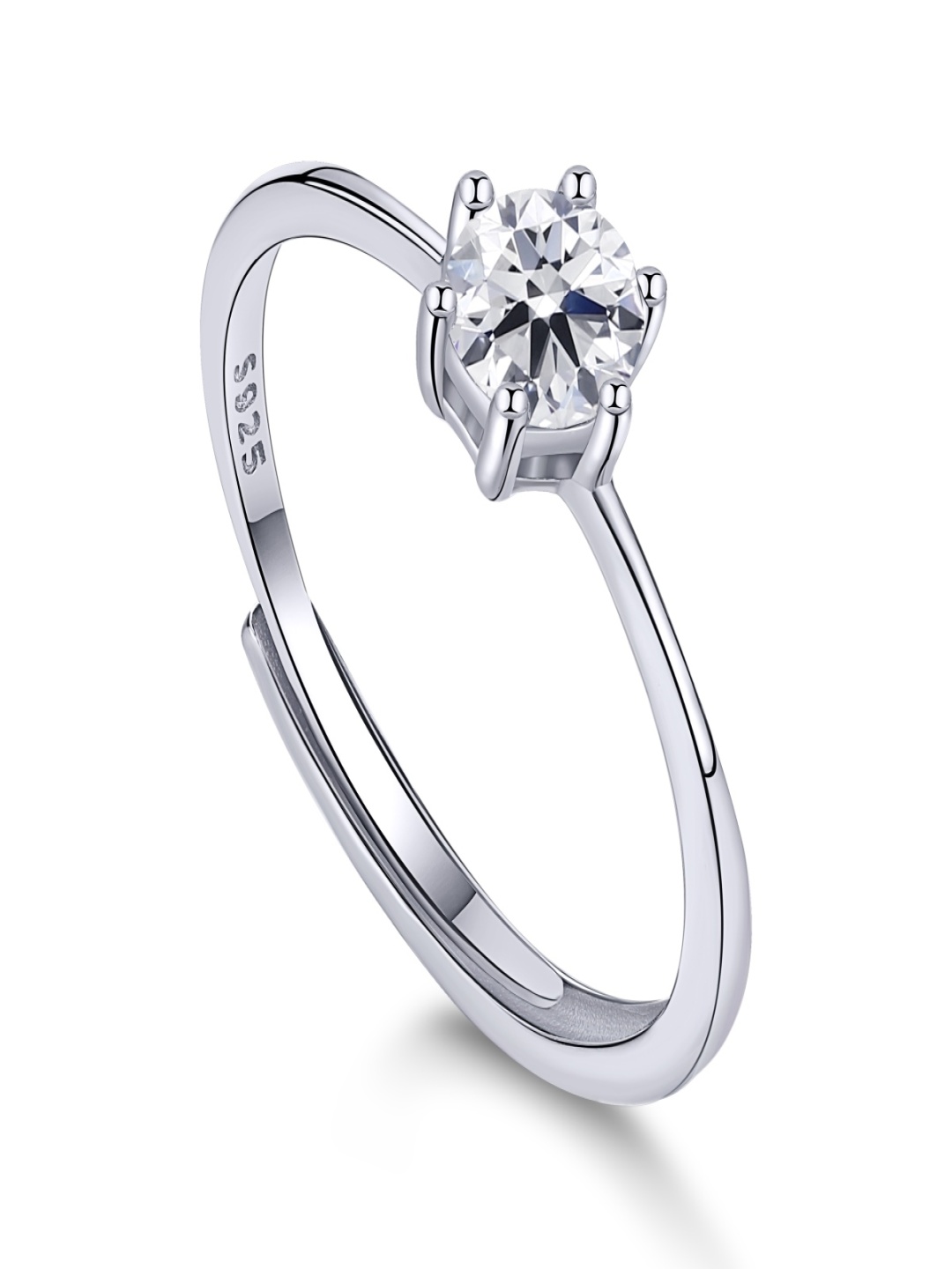 

October 22 92.5 Sterling Silver Rhodium-Plated CZ Stone Studded Finger Ring