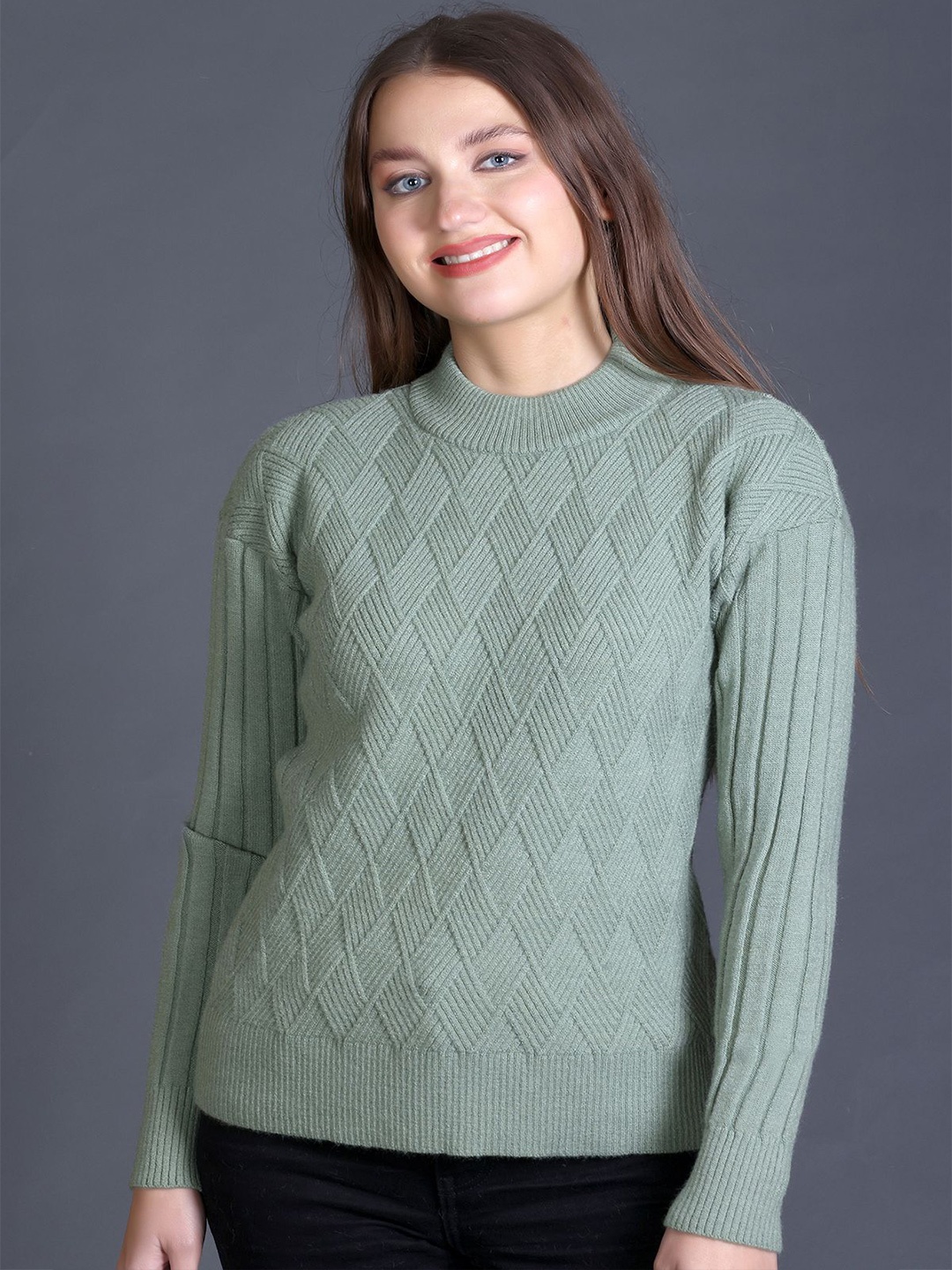 

GODFREY Women Cable Knit Woollen Pullover, Green