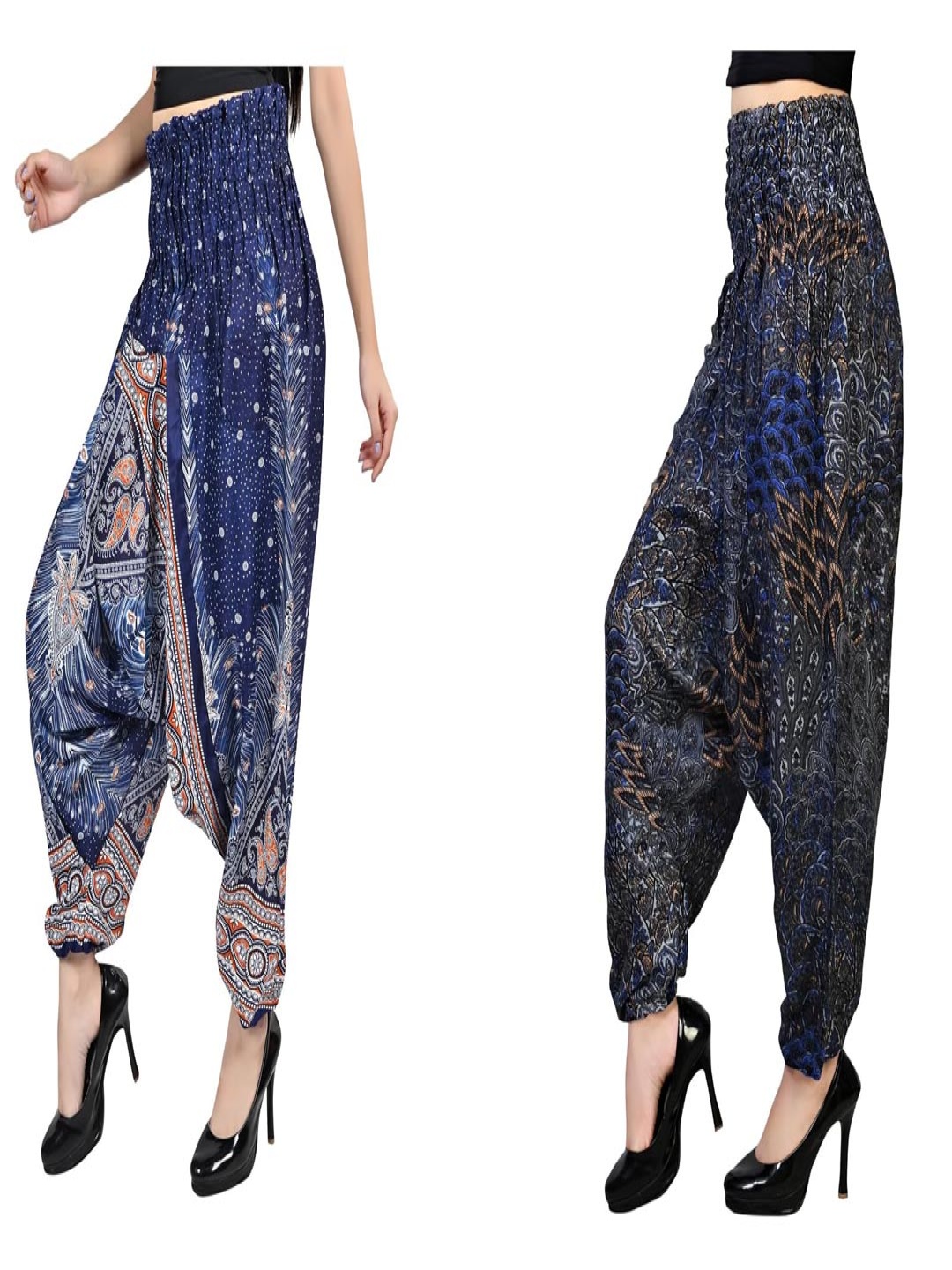 

NarNari Pack Of 2 Printed Mid-Rise Harem Pants, Navy blue