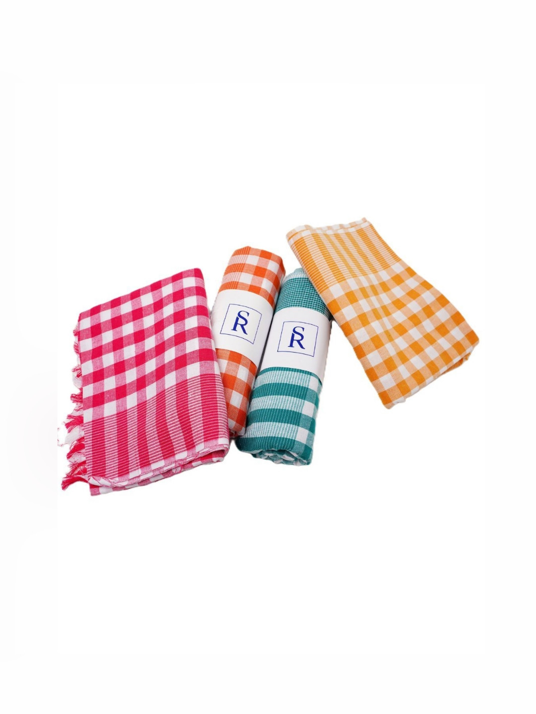 

SR HANDLOOMS AND TEXTILES Pink & Green 4 Piece Striped Cotton 250 GSM Towel Set