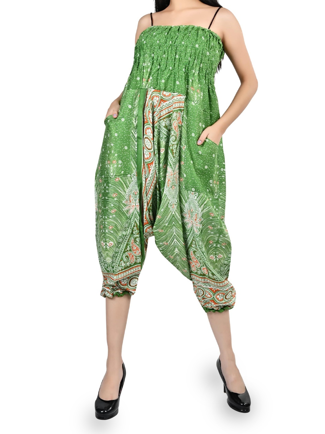 

NarNari Women Paisley Printed High Rise Harem Pant, Green