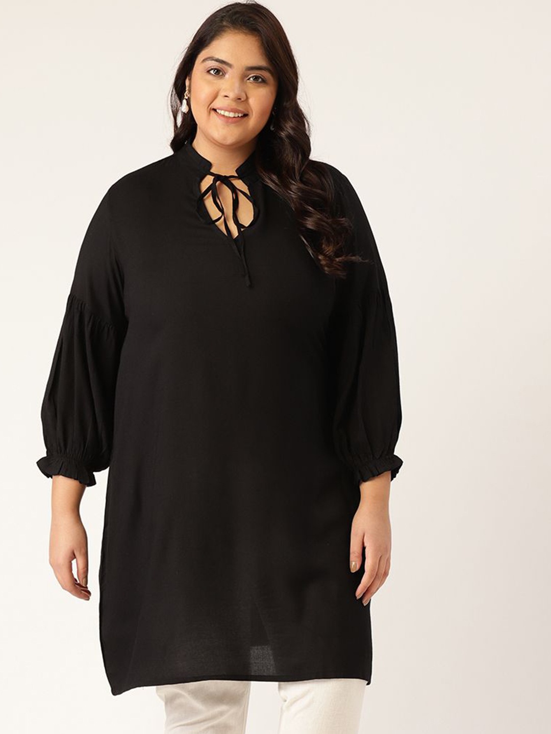 

theRebelinme Women Plus Size Mandarin Collar Tunic, Black