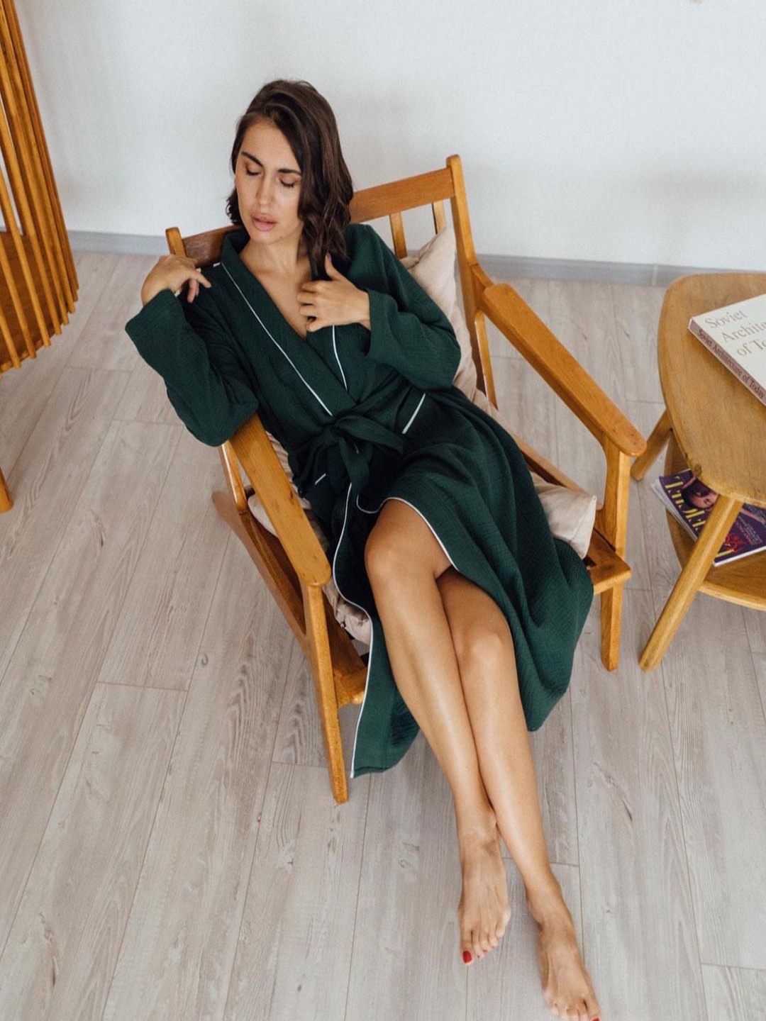 

Bella Babe by SK Cotton Muslin Long Robe, Green