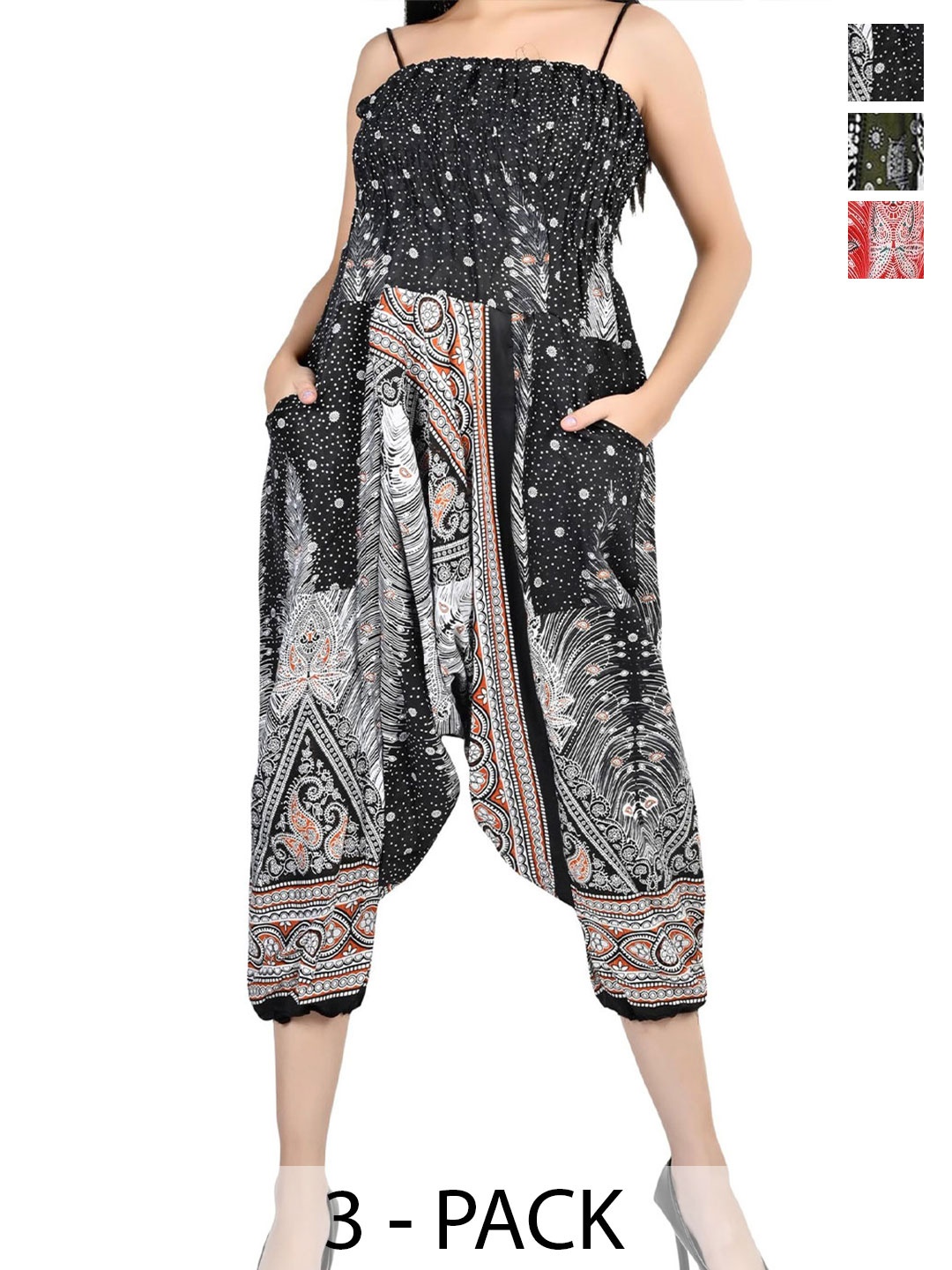 

NarNari Pack Of 3 Printed Mid-Rise Harem Pants, Multi