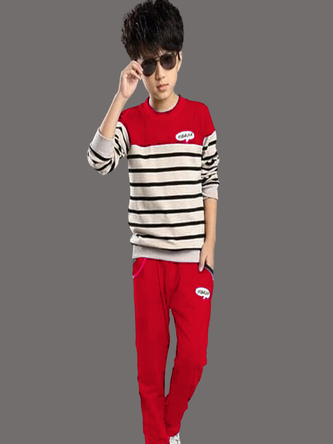 

BILLYBALL Unisex Kids Striped T-shirt with Trousers, Red
