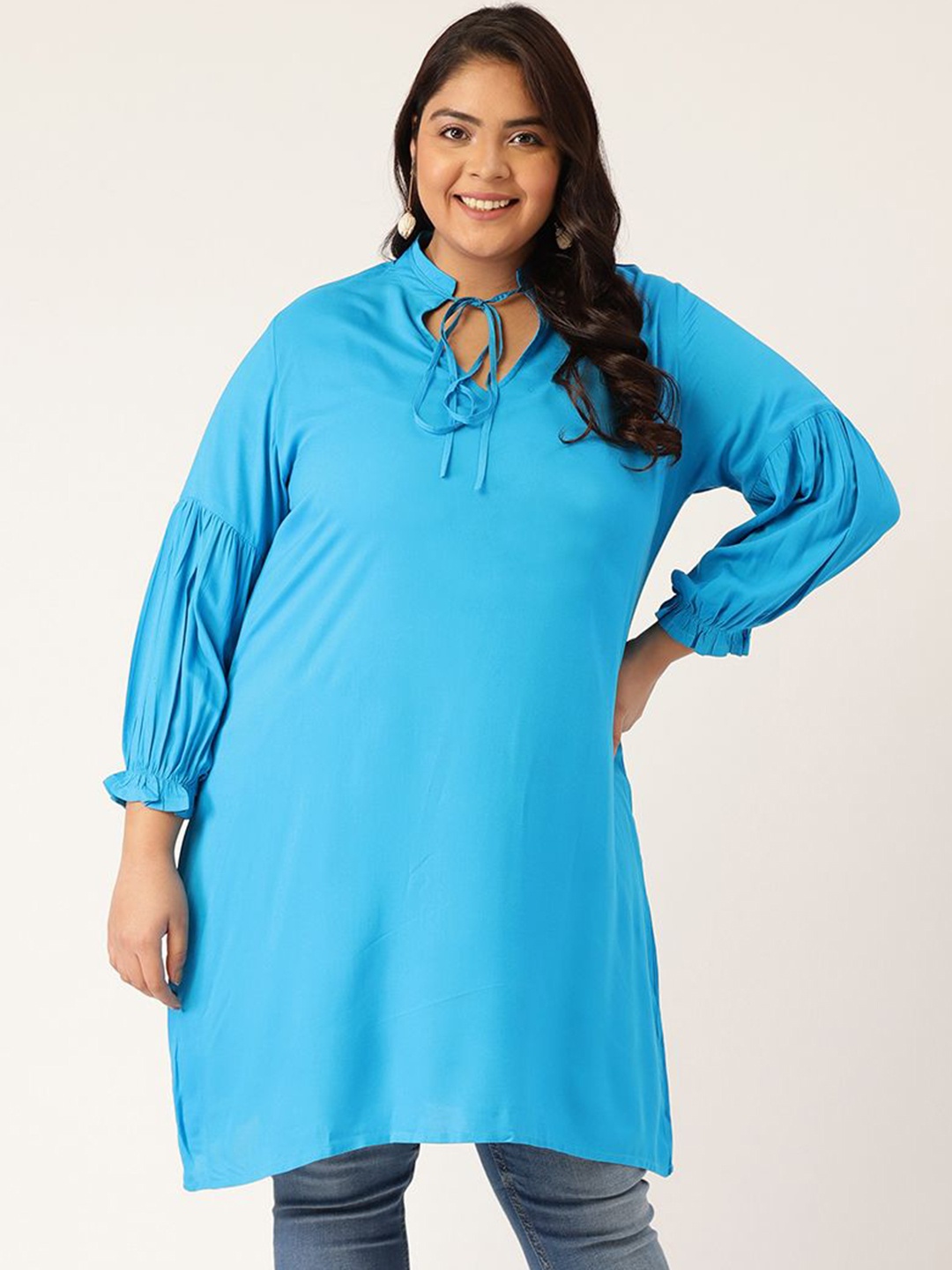 

theRebelinme Women Mandarin Collar Plus Size Tunic, Teal