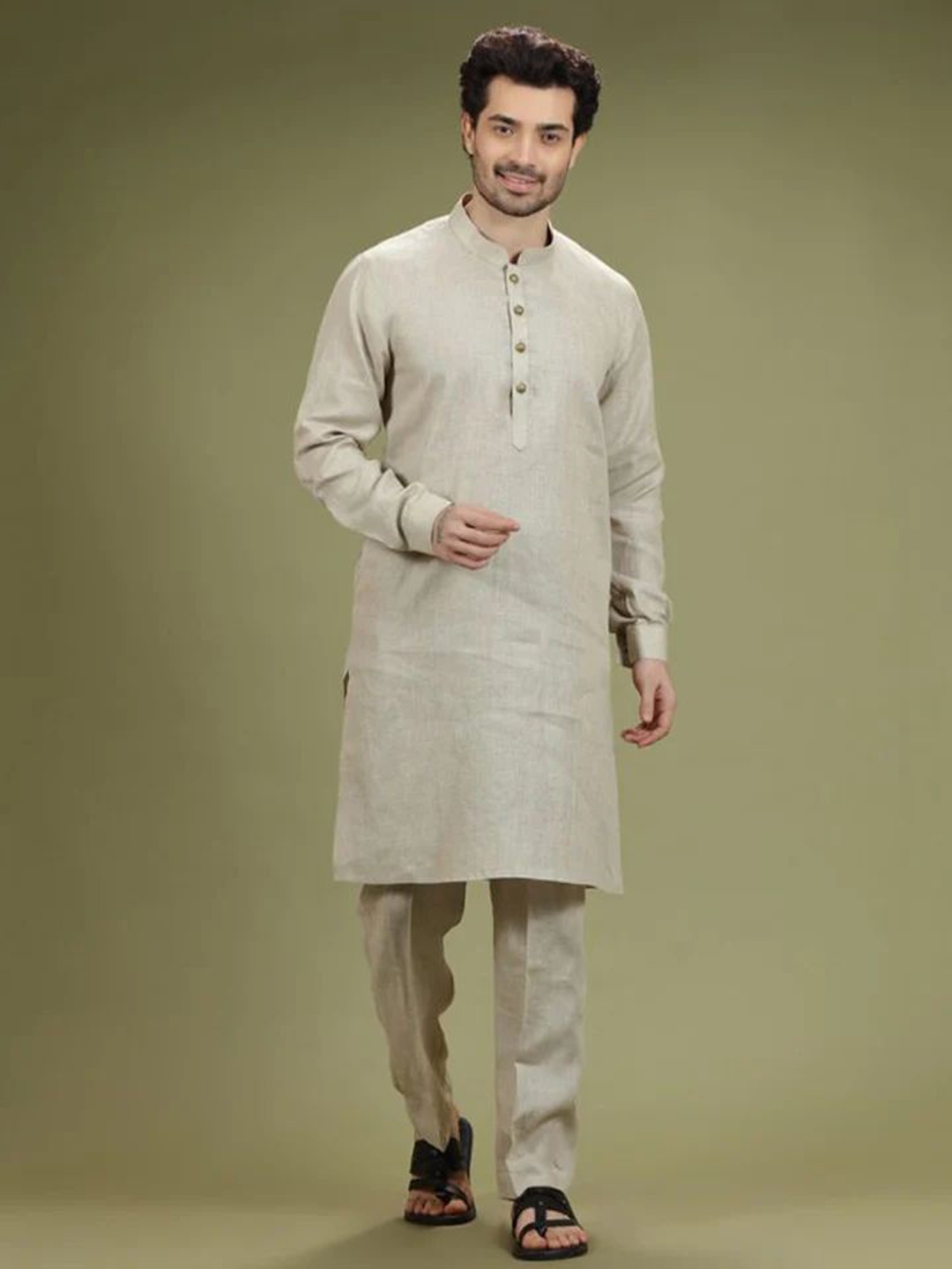 

Oomph! Mandarin Collar Straight Kurtas, Beige