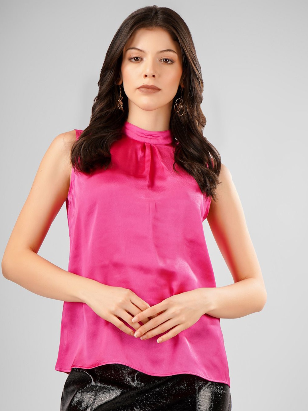 

Sukshat Tie-Up Neck Satin Top, Fuchsia