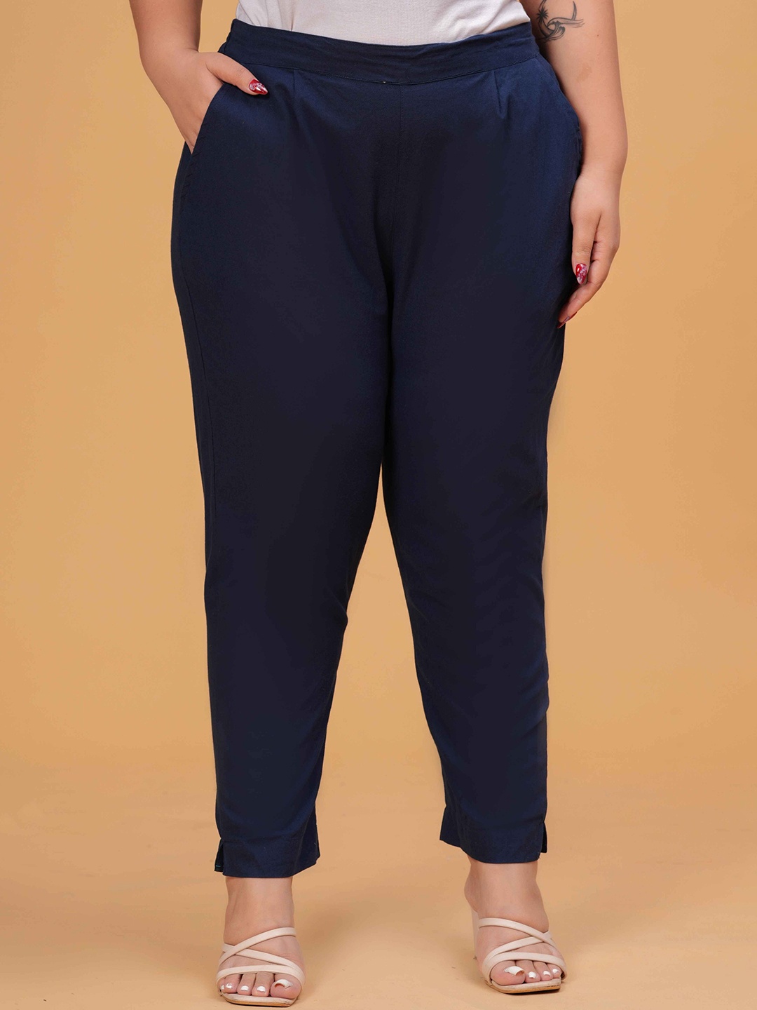 

JONAYA Women Plus Size Cotton Trouser, Navy blue