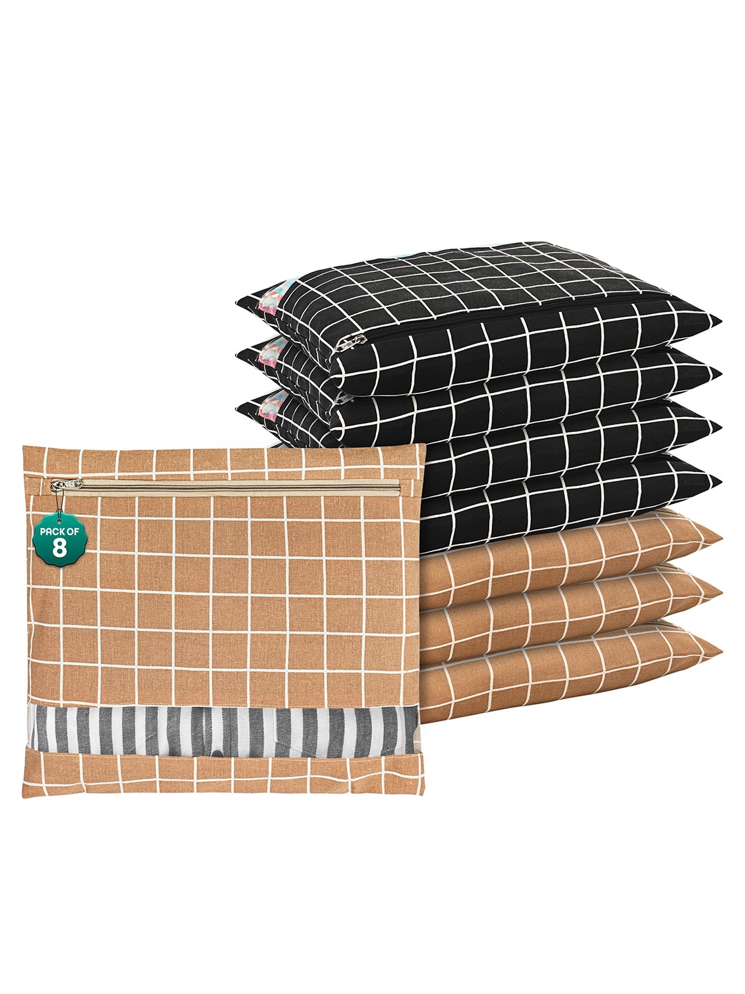 

Kuber Industries Brown & Black 8 Pieces Printed Cotton Storage Organizers