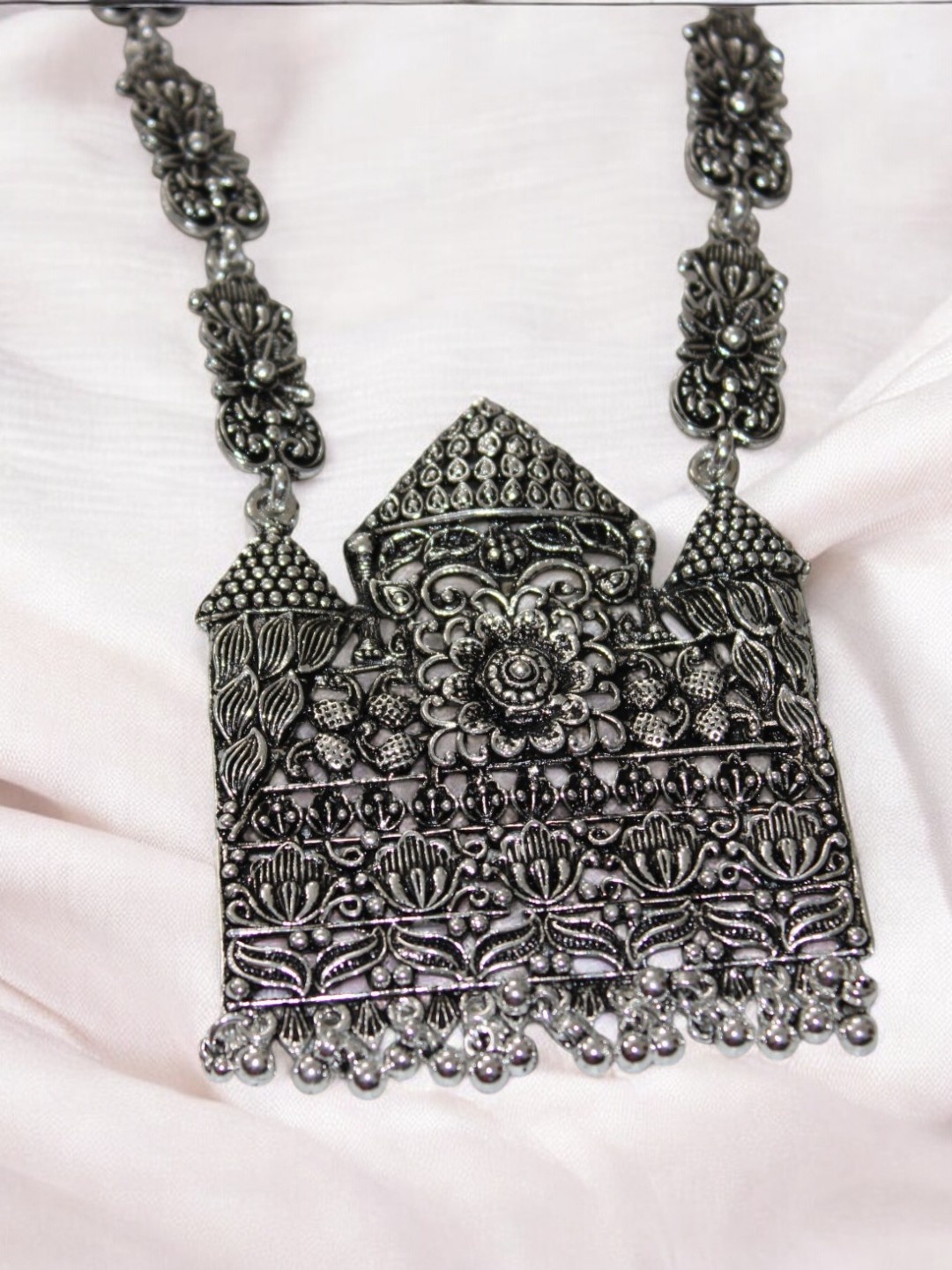 

Jolly Faces Beaded Oxidised Long Jewellery Set, Silver
