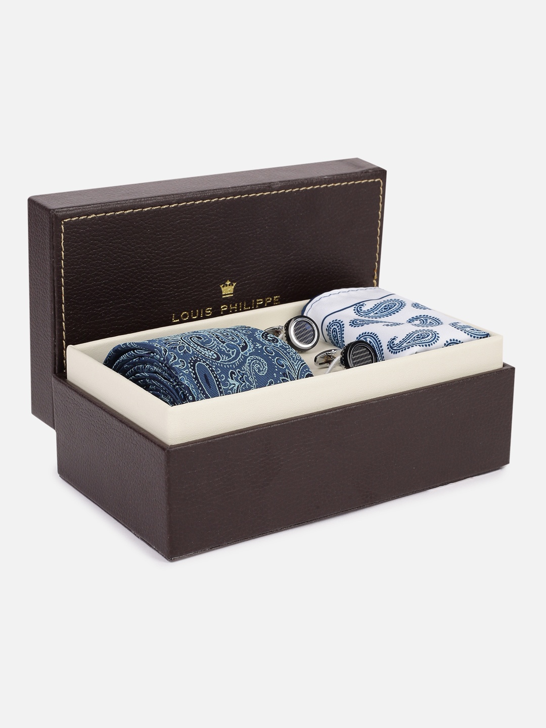 

Louis Philippe Men Tie, Cufflinks, Pocket Square Accessory Gift Set, Blue