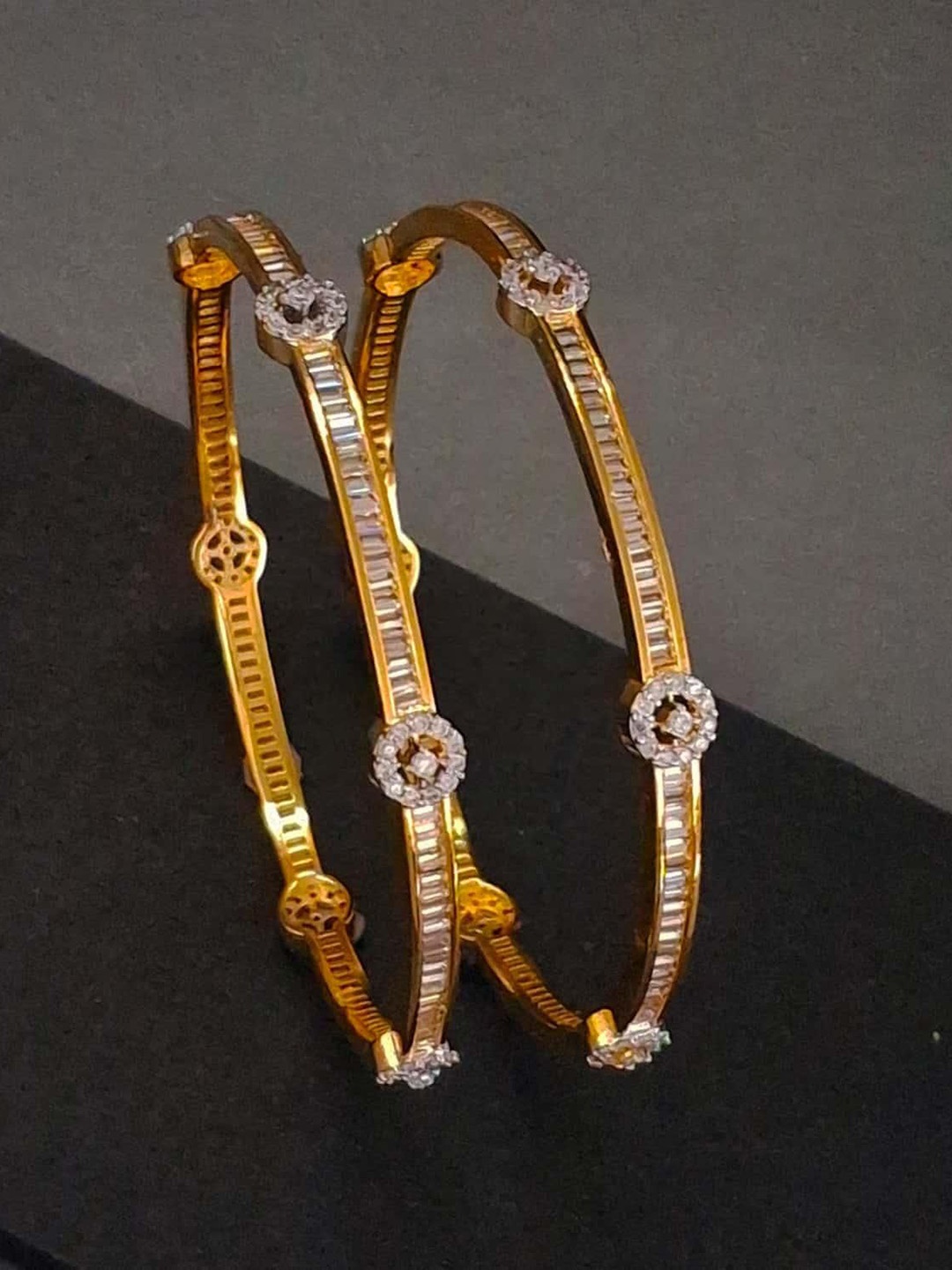 

Zevarly Set Of 2 Gold-Plated American Diamond Stone-Studded Bangles
