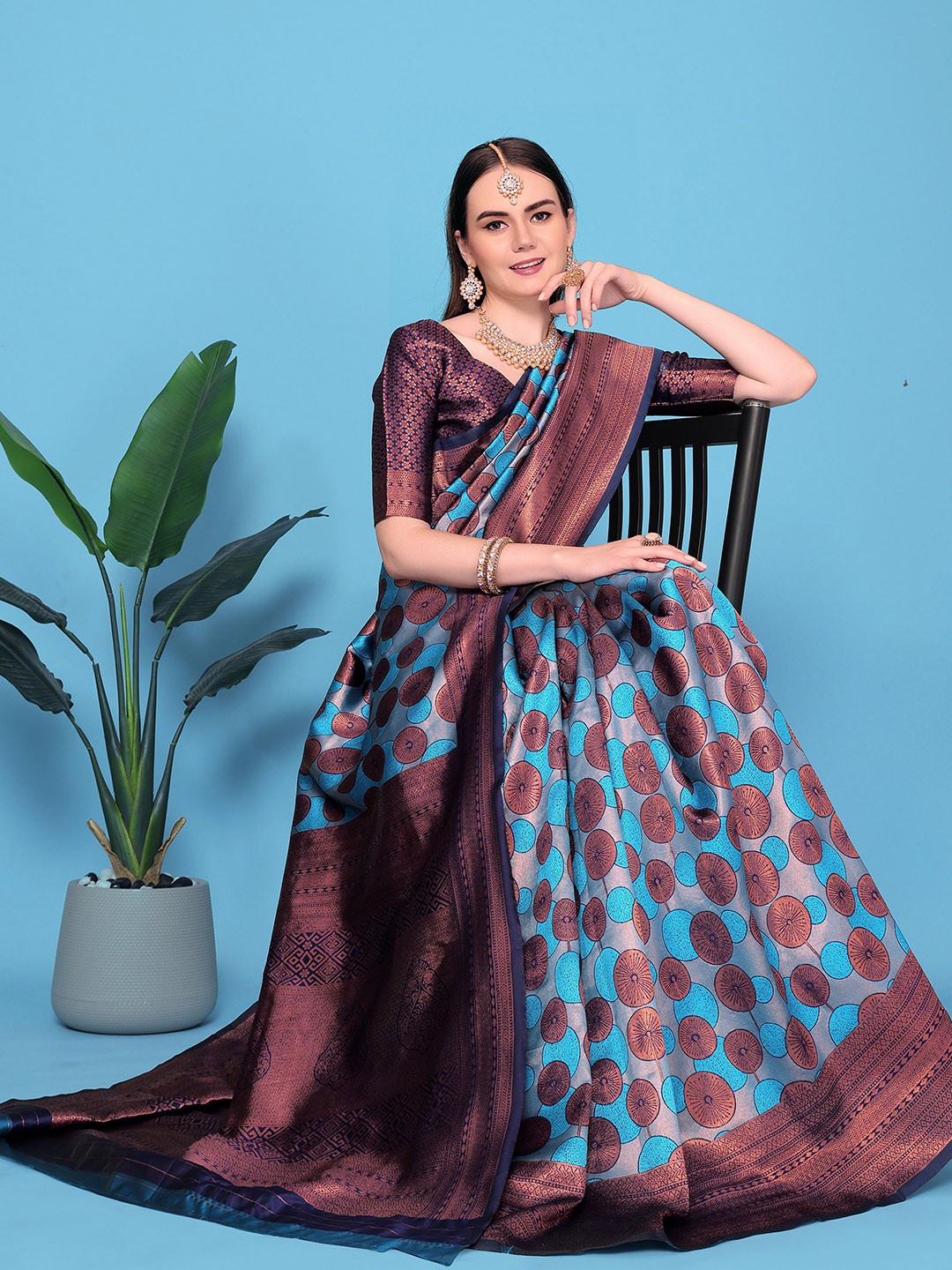 

ANJAVI FASHION Woven Design Zari Pure Silk Banarasi Sarees, Blue