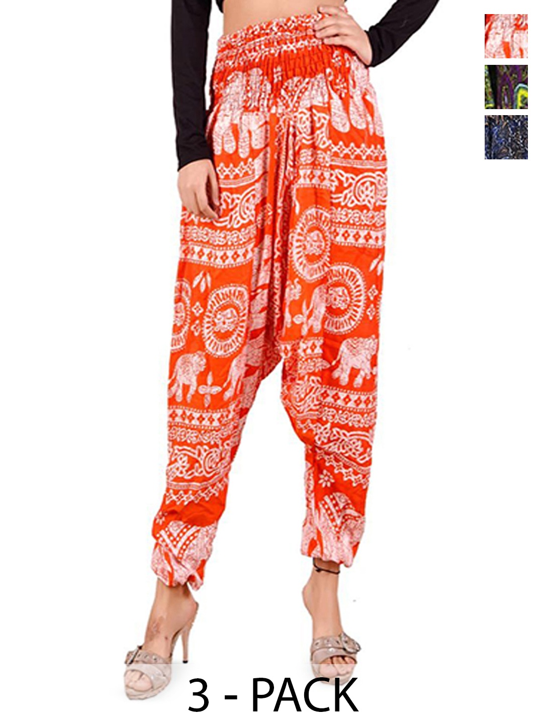 

NarNari Women Pack Of 3 Printed Mid-Rise Harem Pants, Orange