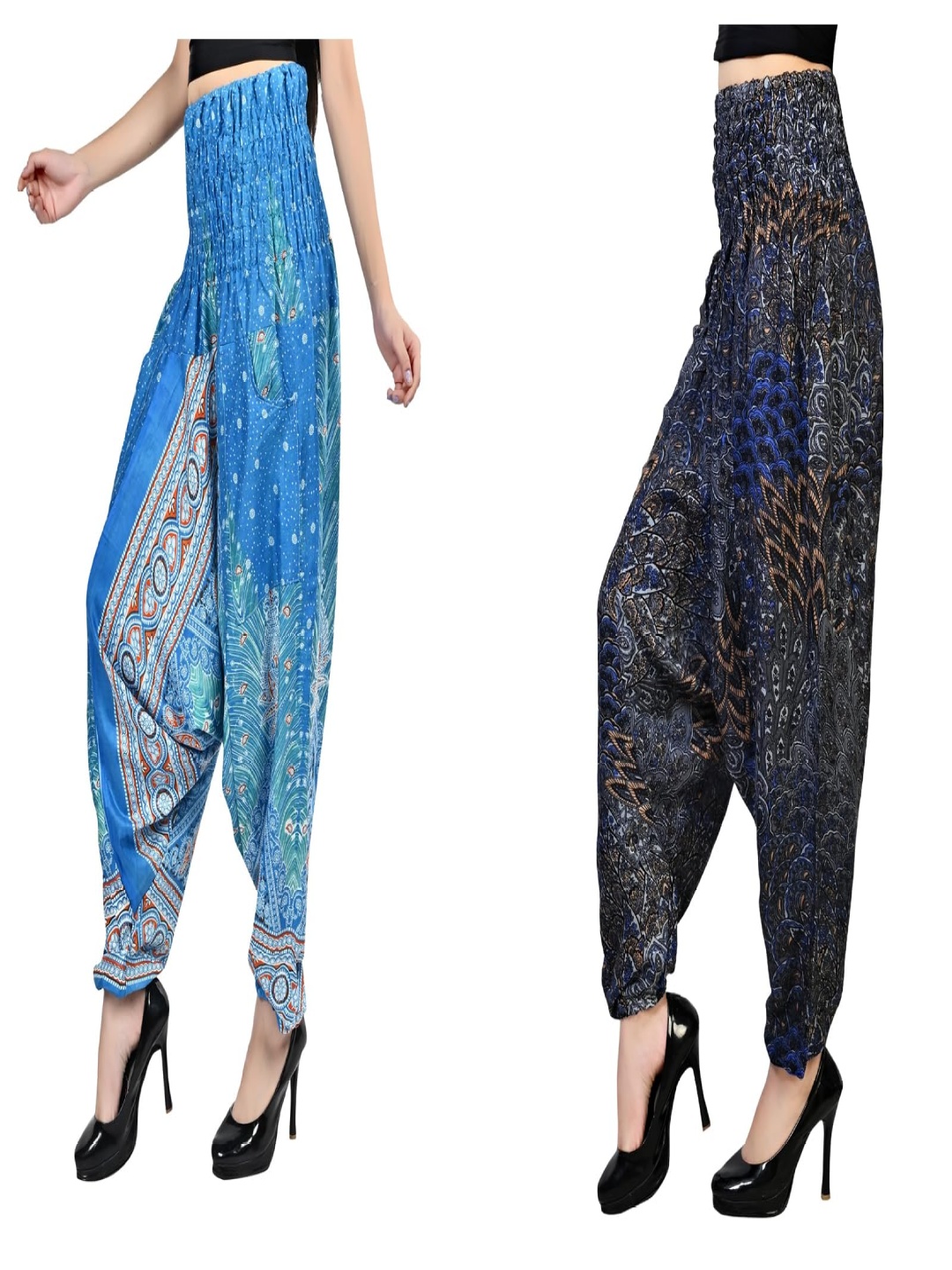 

NarNari Women Pack Of 2 Printed Mid-Rise Harem Pants, Blue