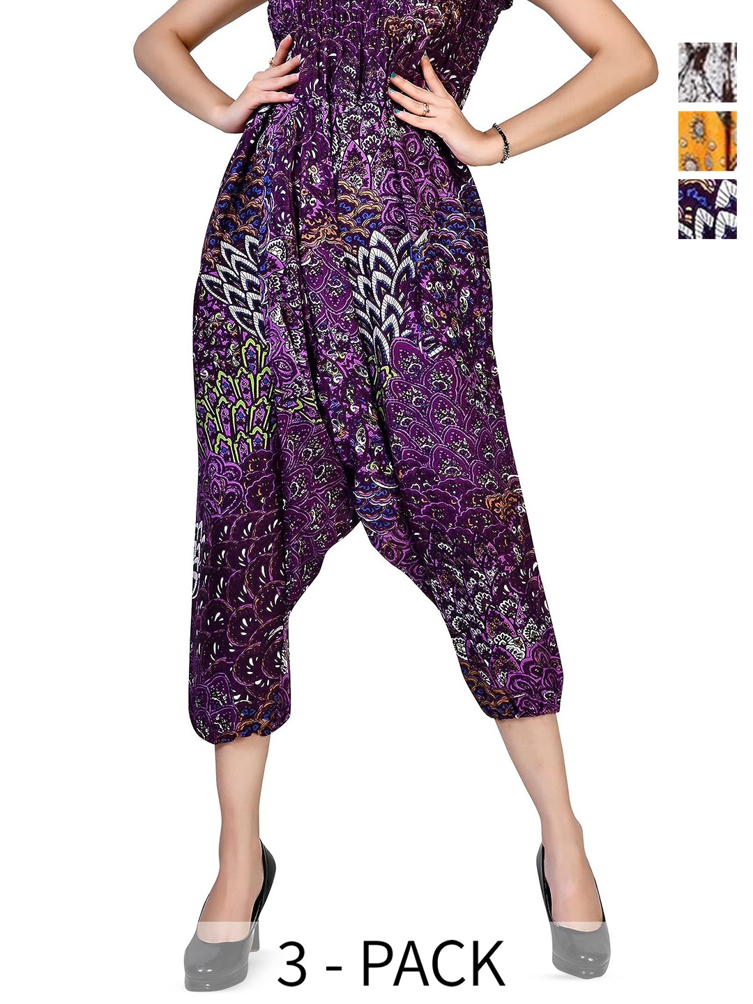 

NarNari Women Pack Of 3 Floral Printed Loose Fit Harem Pants, Purple