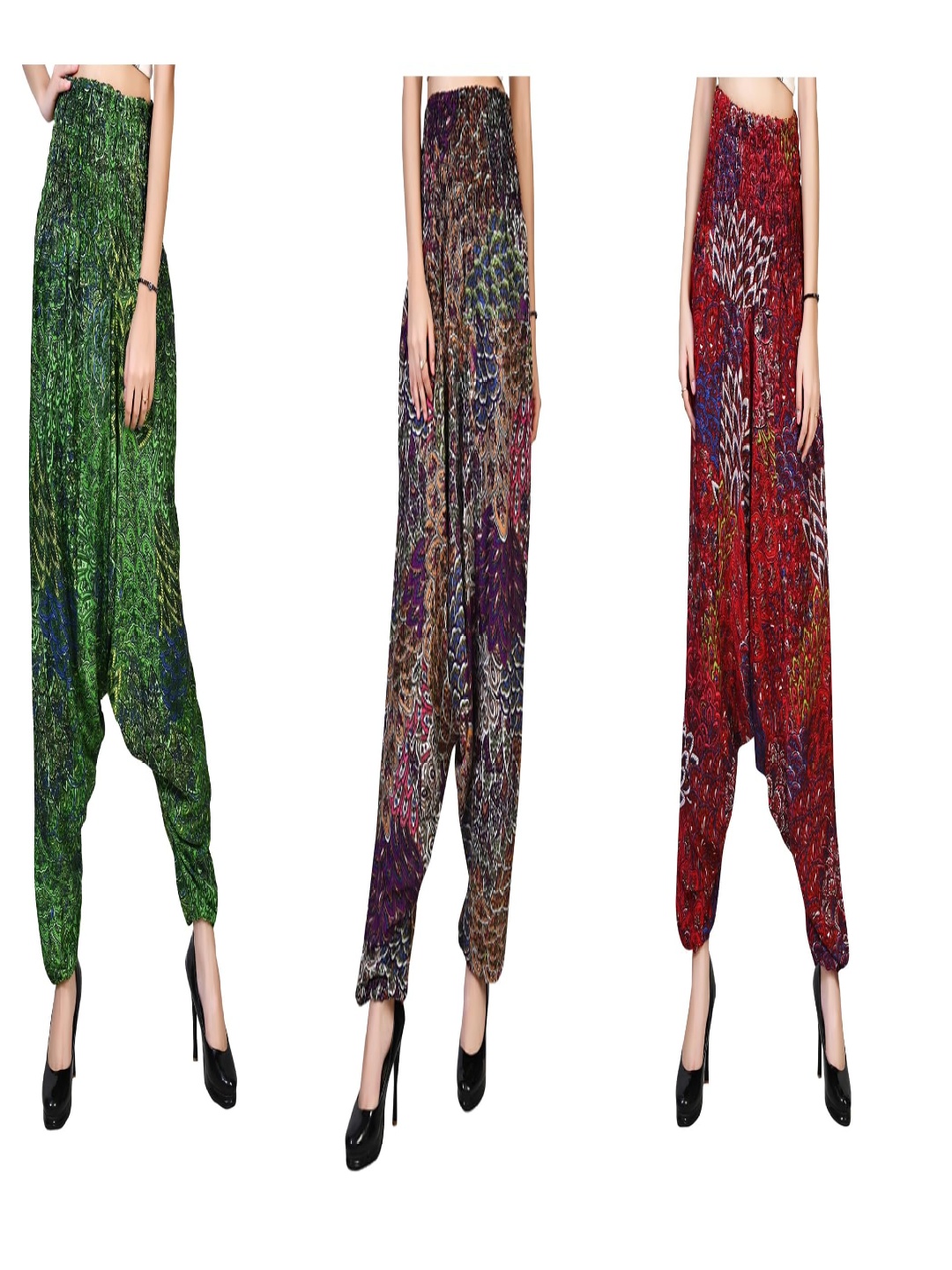 

NarNari Women Pack of 3 Ethnic Motifs Printed Harem Pants, Green