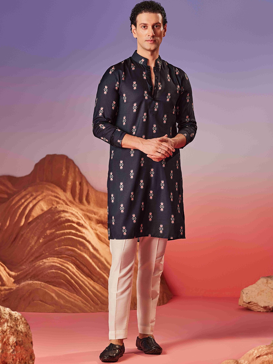 

Eleven Brothers Men Quirky Thread Work Kurta, Violet