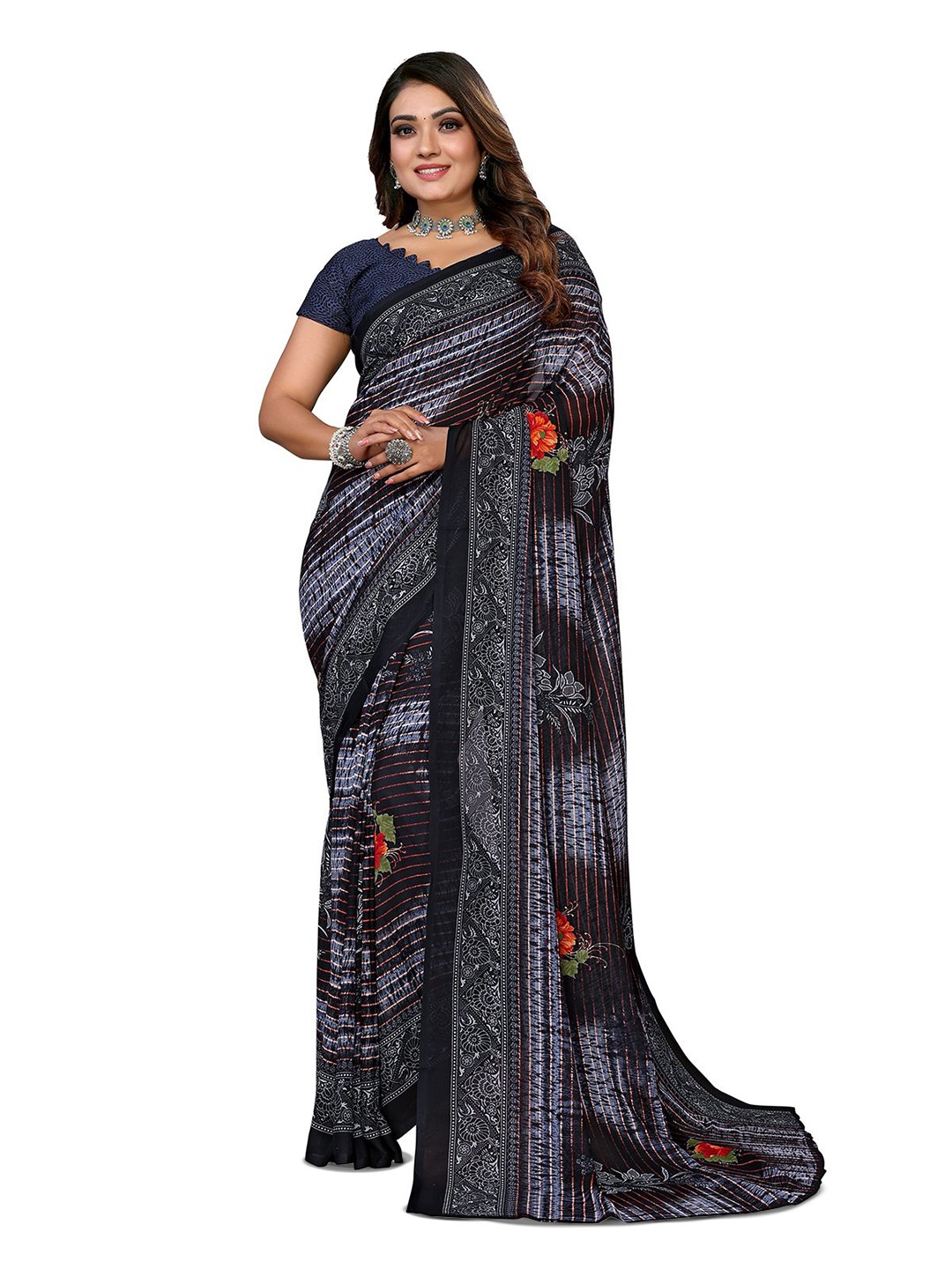 

Moda Rapido Floral Printed Saree, Grey